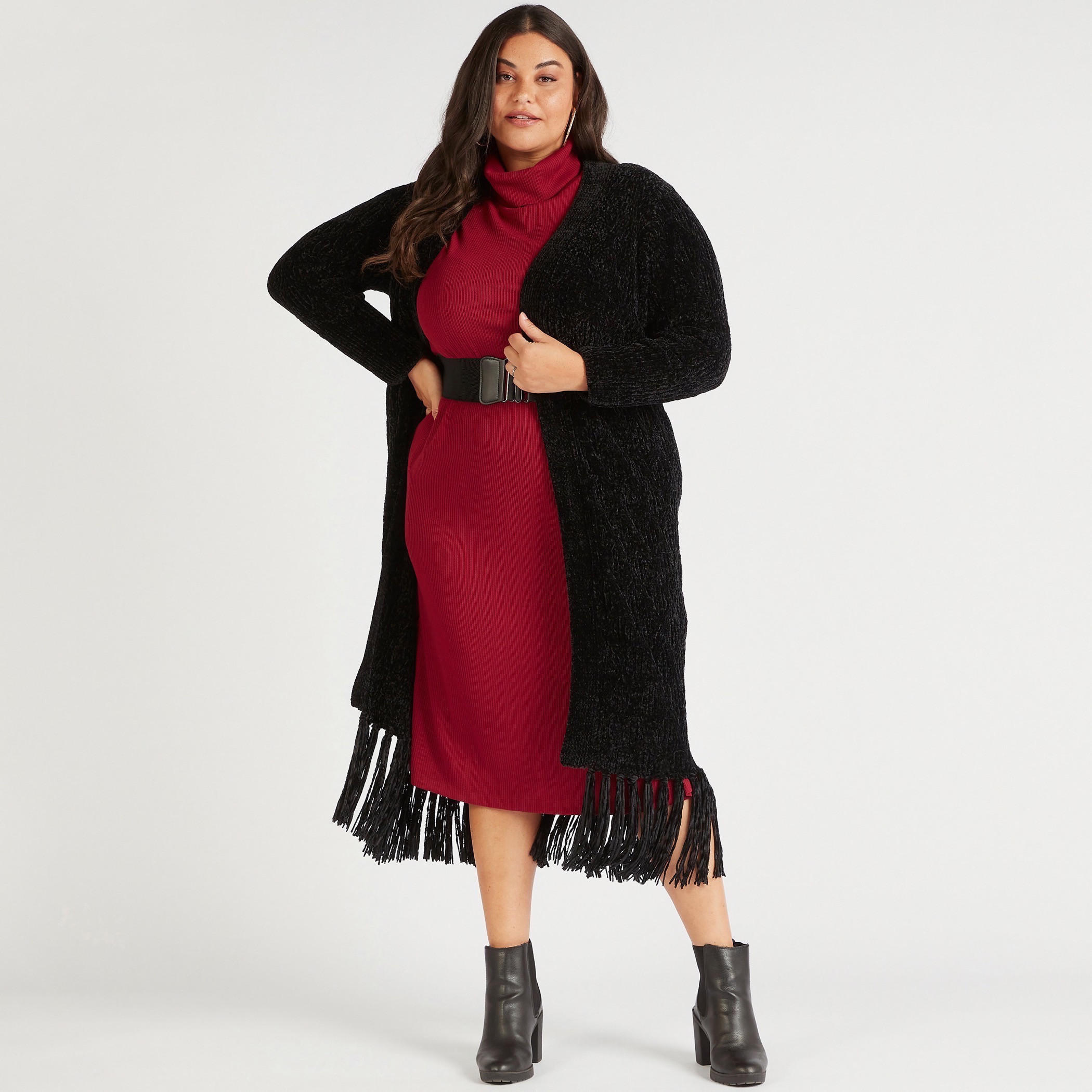 كارديجان طويل بارز الملمس بأكمام طويلة وأطراف بشرابات-women-winterwear-cardigansandjumpers-cardigans-image-1