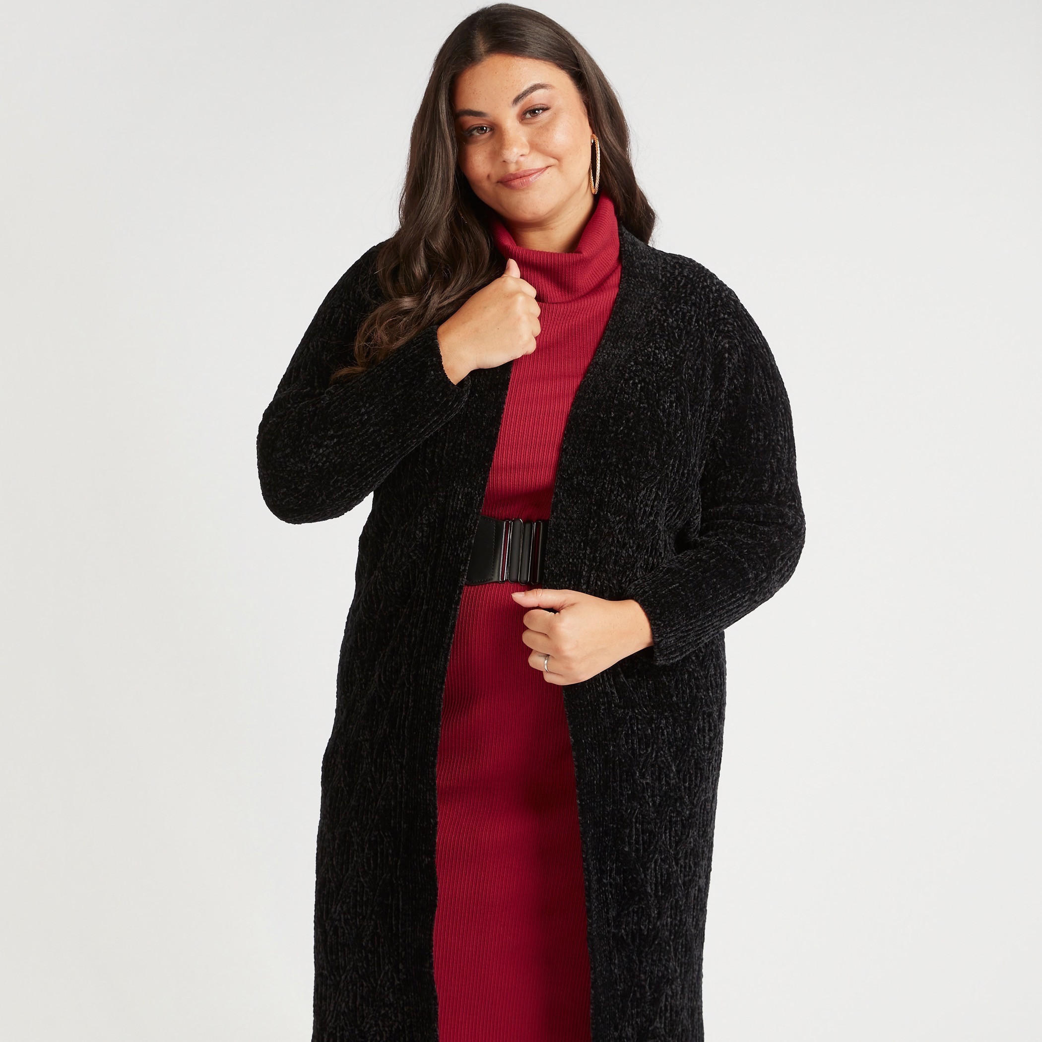 كارديجان طويل بارز الملمس بأكمام طويلة وأطراف بشرابات-women-winterwear-cardigansandjumpers-cardigans-image-2