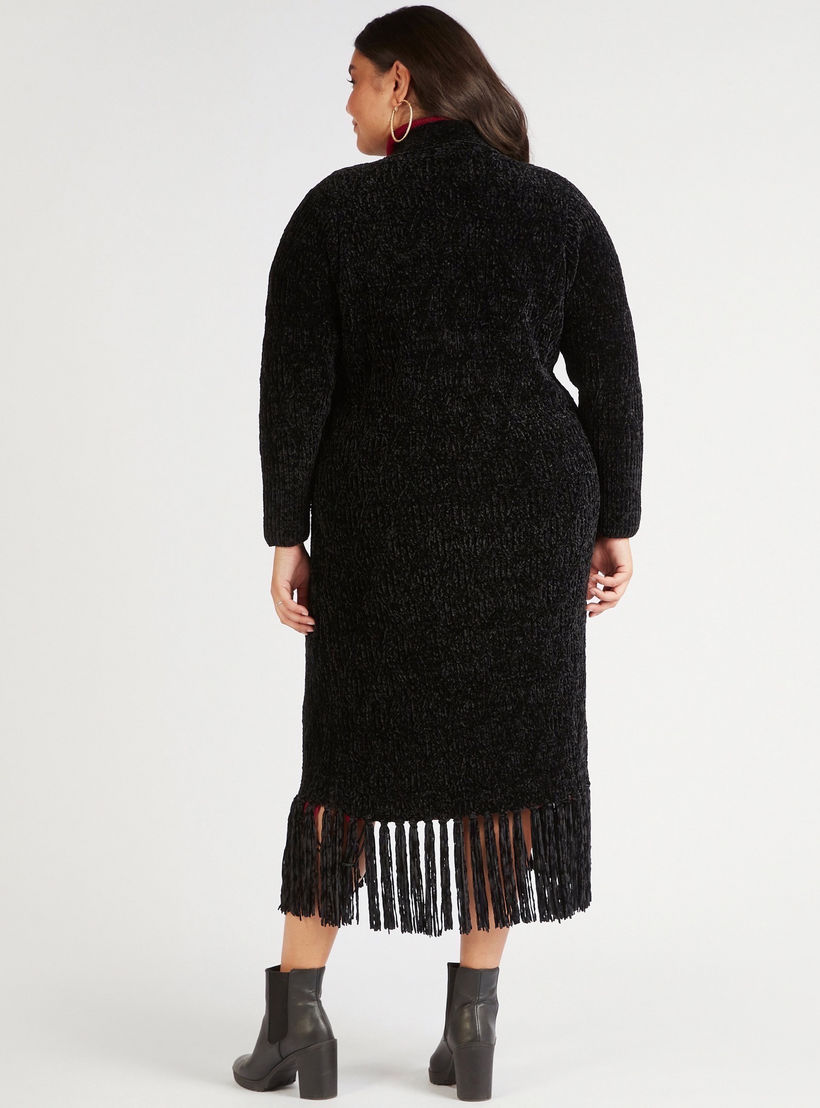 كارديجان طويل بارز الملمس بأكمام طويلة وأطراف بشرابات-women-winterwear-cardigansandjumpers-cardigans-image-4