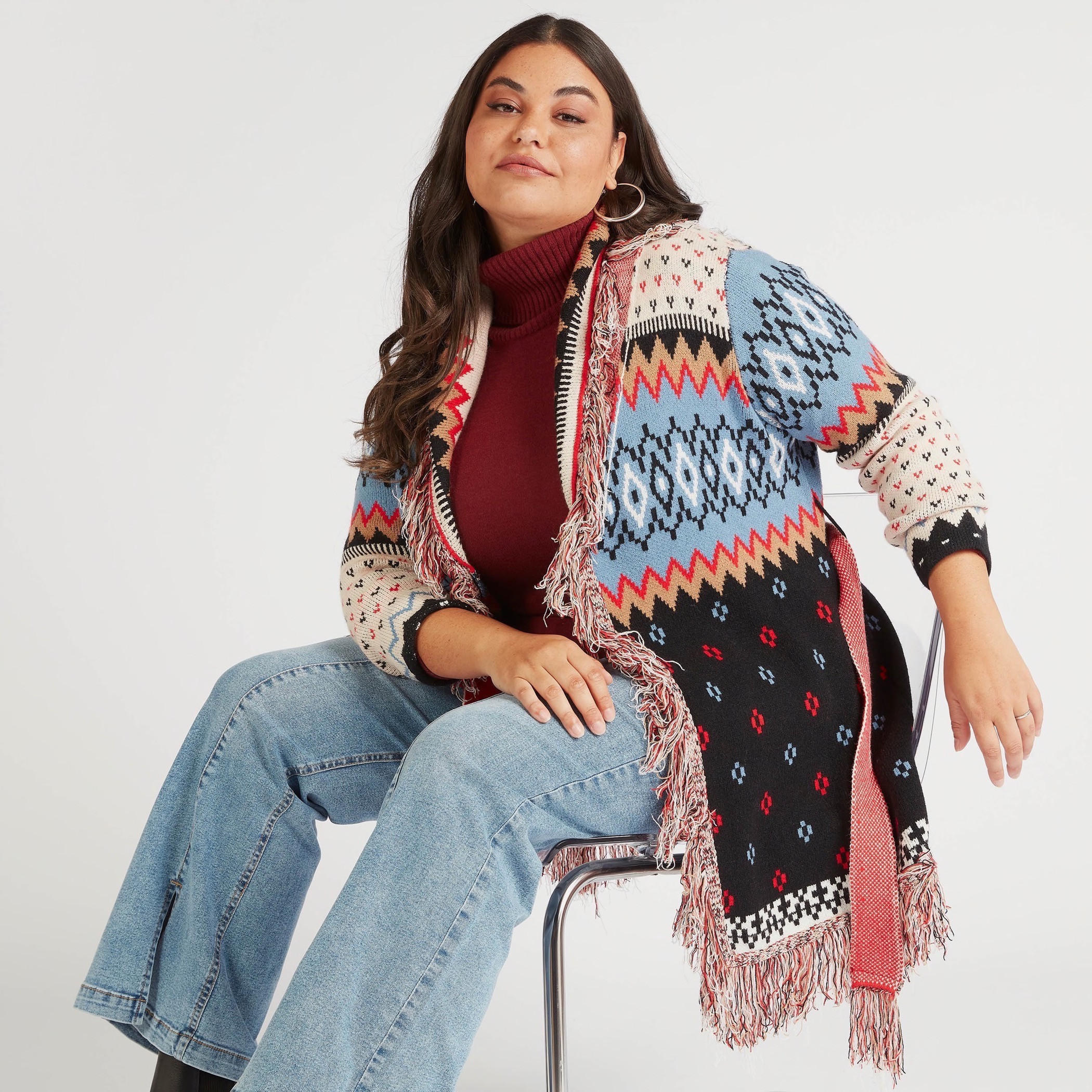 كارديجان بحزام وربطة عنق وتفاصيل شراشيب وطبعات-women-winterwear-cardigansandjumpers-cardigans-image-1