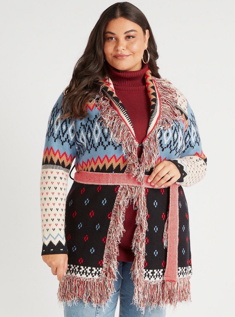 كارديجان بحزام وربطة عنق وتفاصيل شراشيب وطبعات-women-winterwear-cardigansandjumpers-cardigans-image-5
