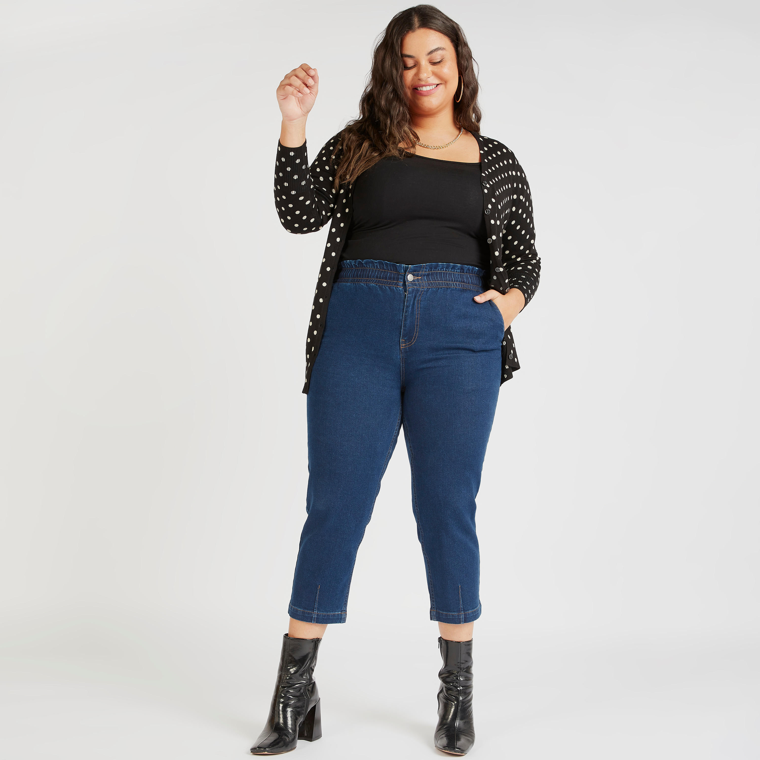 Solid Cropped Jeans with Elasticated Waistband-women-clothing-bottoms-jeans-image-2