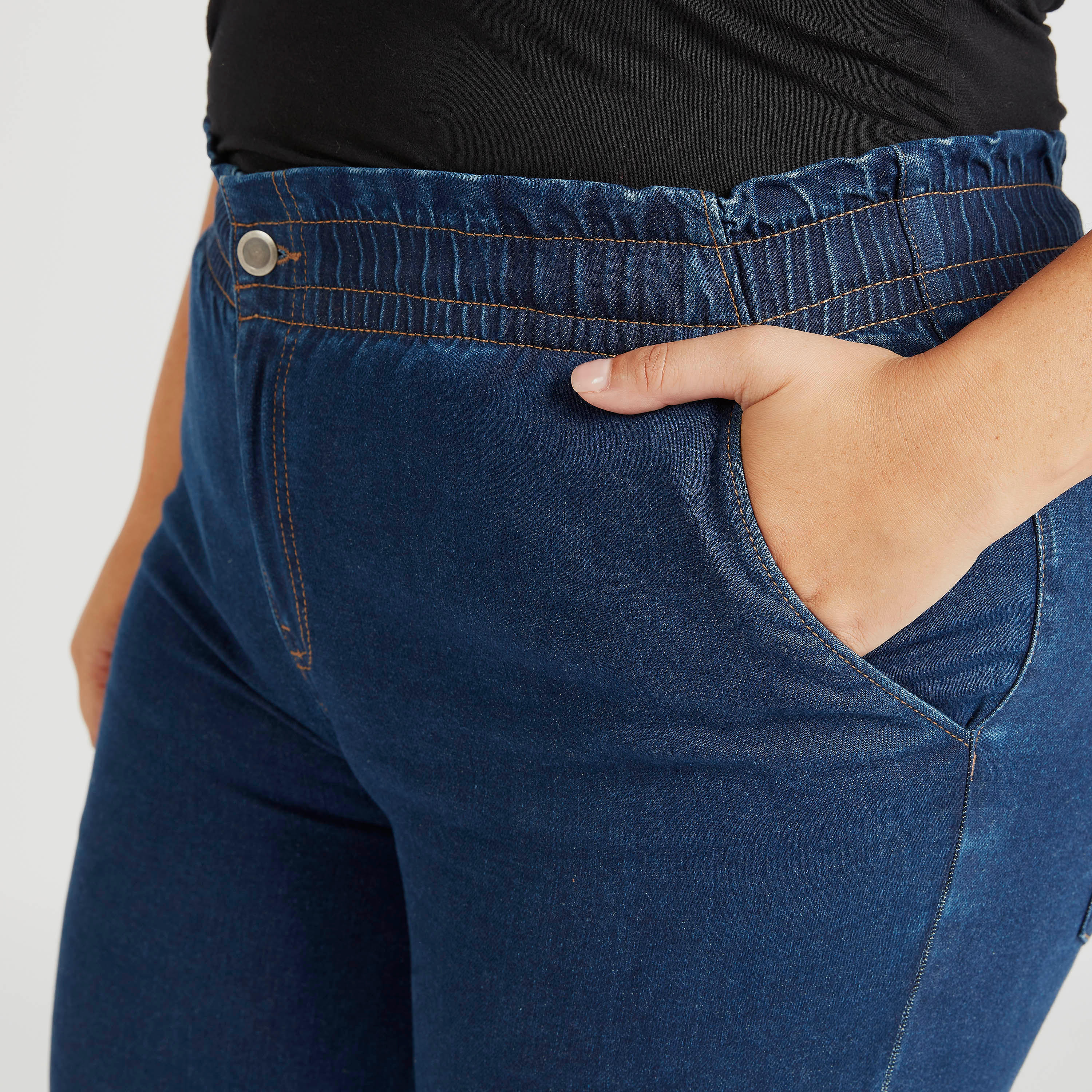 Solid Cropped Jeans with Elasticated Waistband-women-clothing-bottoms-jeans-image-3
