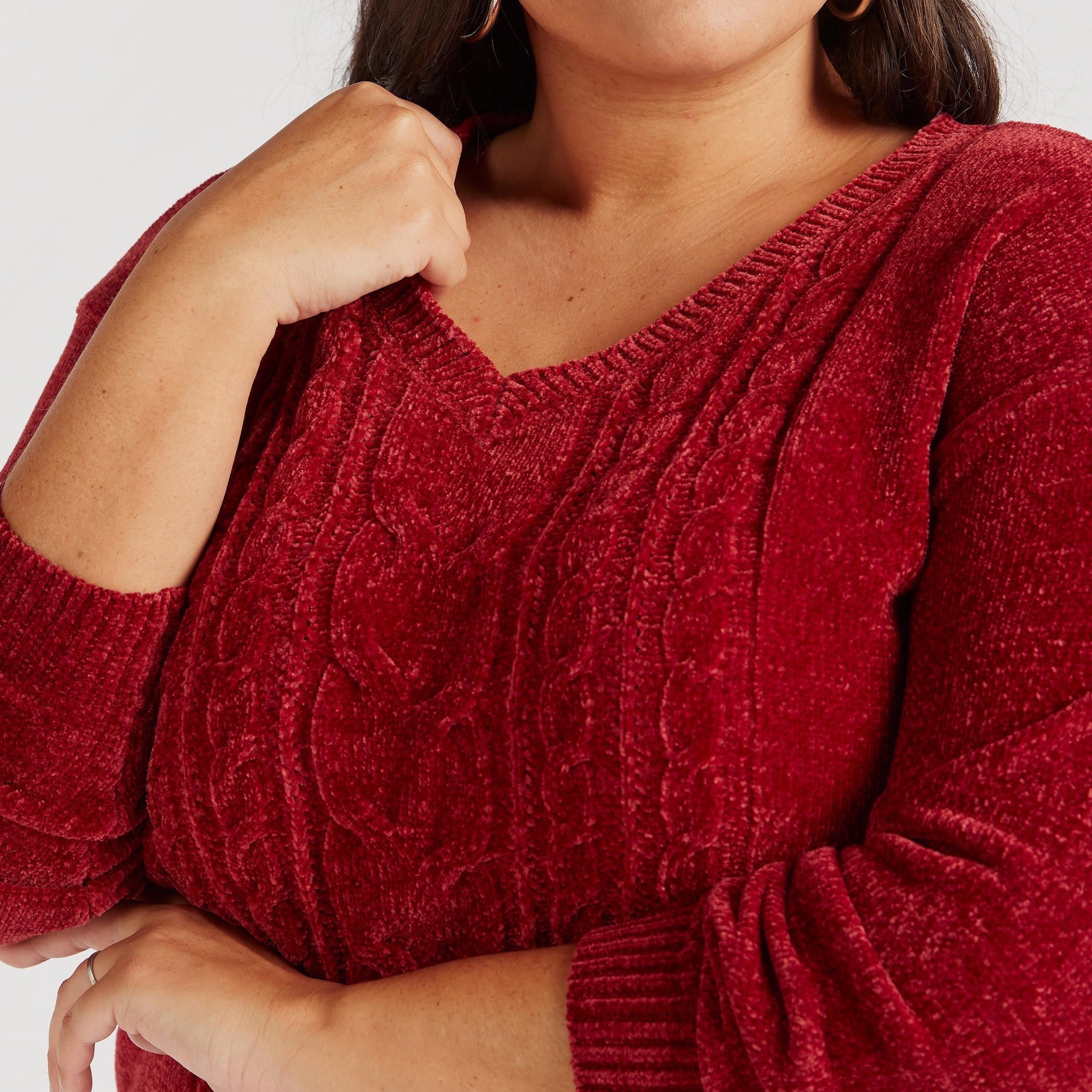 Textured V-neck Sweater with Long Sleeves-women-winterwear-cardigansandjumpers-cardigans-image-3