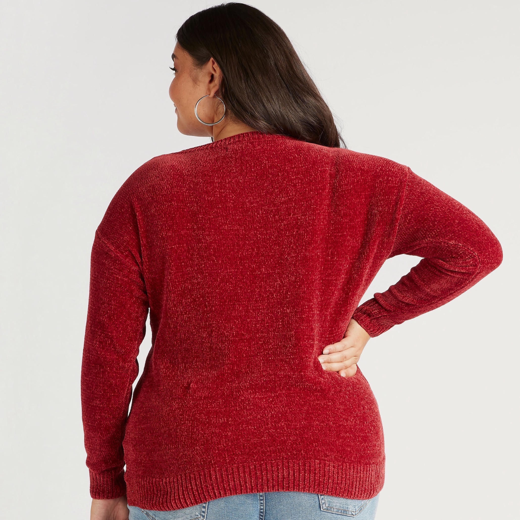 Textured V-neck Sweater with Long Sleeves-women-winterwear-cardigansandjumpers-cardigans-image-4