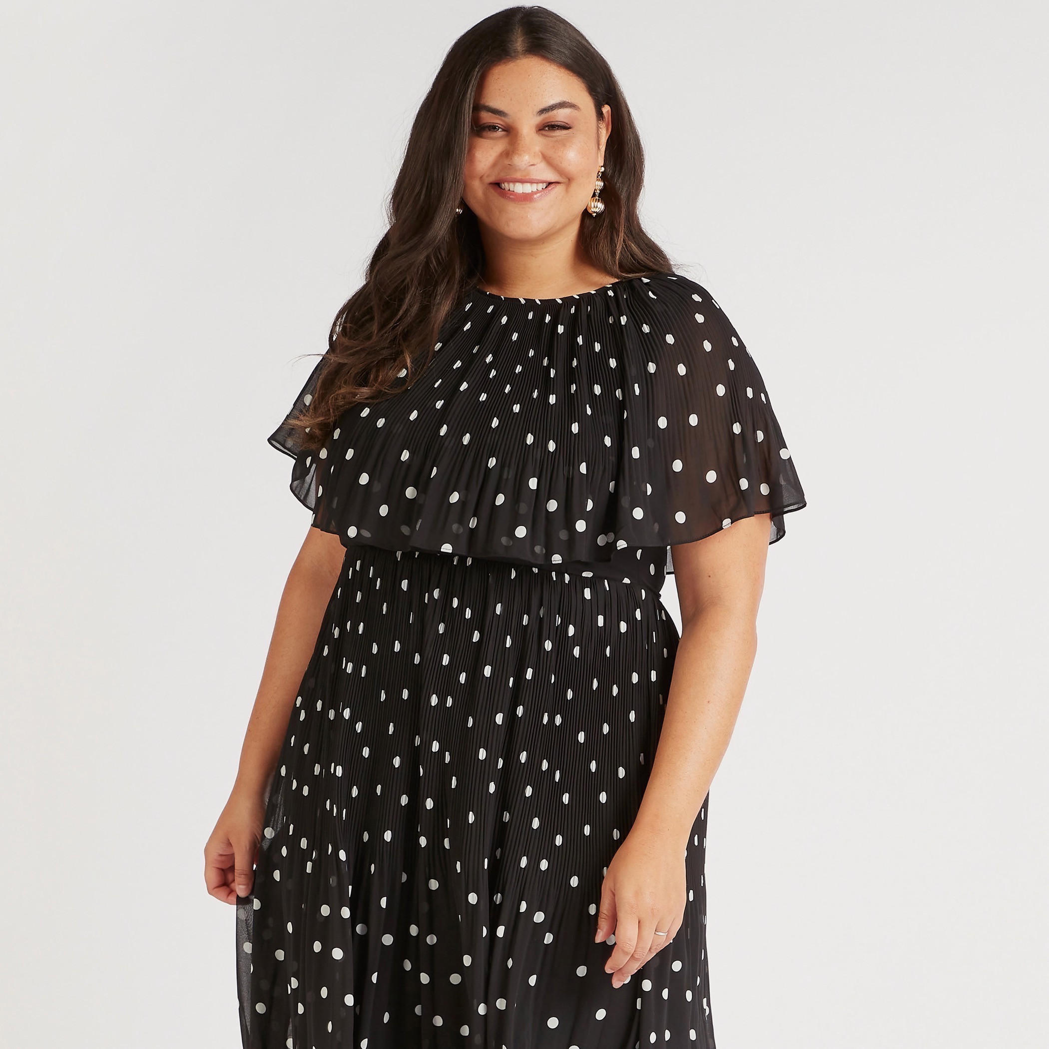 فستان ميدي إيه لاين بأكمام قصيرة وطبعات منقطة-women-clothing-dresses-image-2