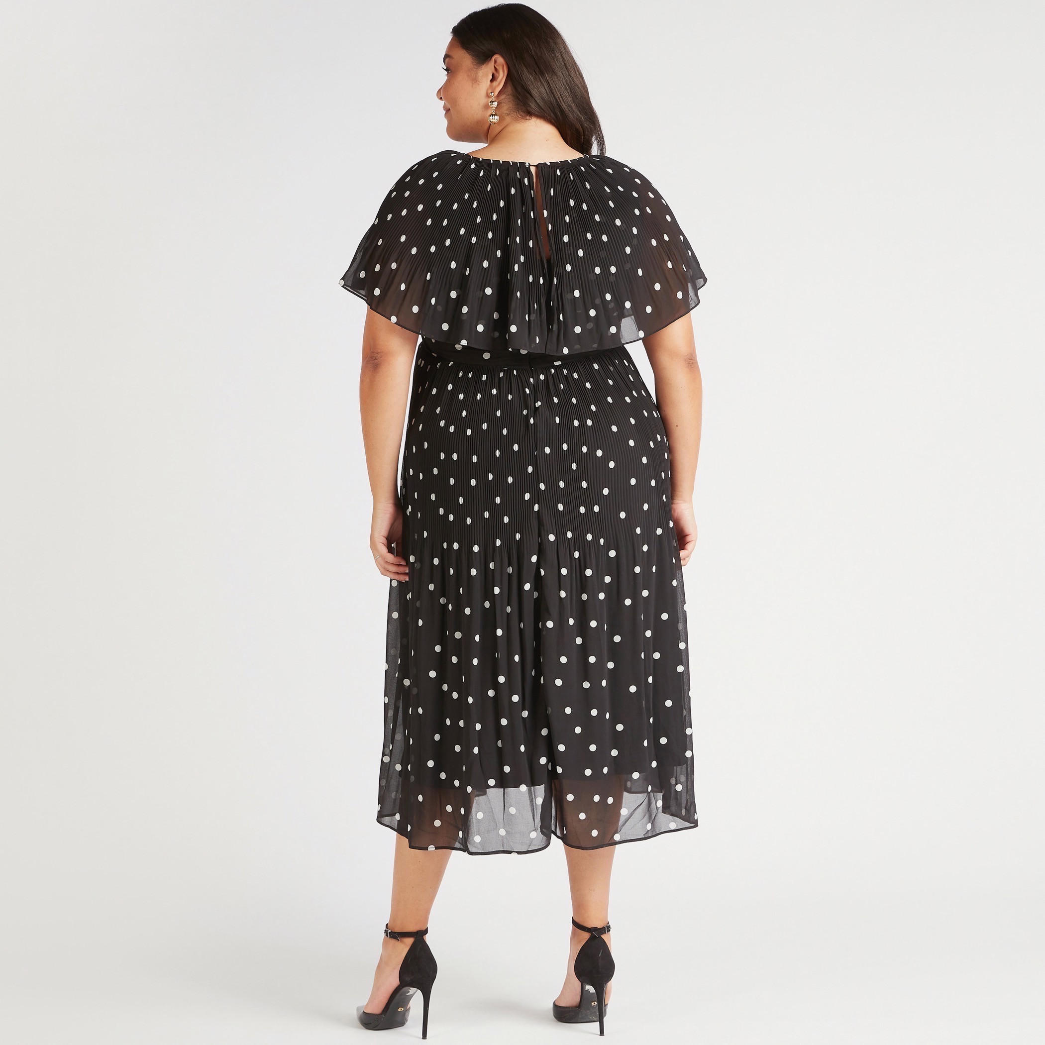 فستان ميدي إيه لاين بأكمام قصيرة وطبعات منقطة-women-clothing-dresses-image-4