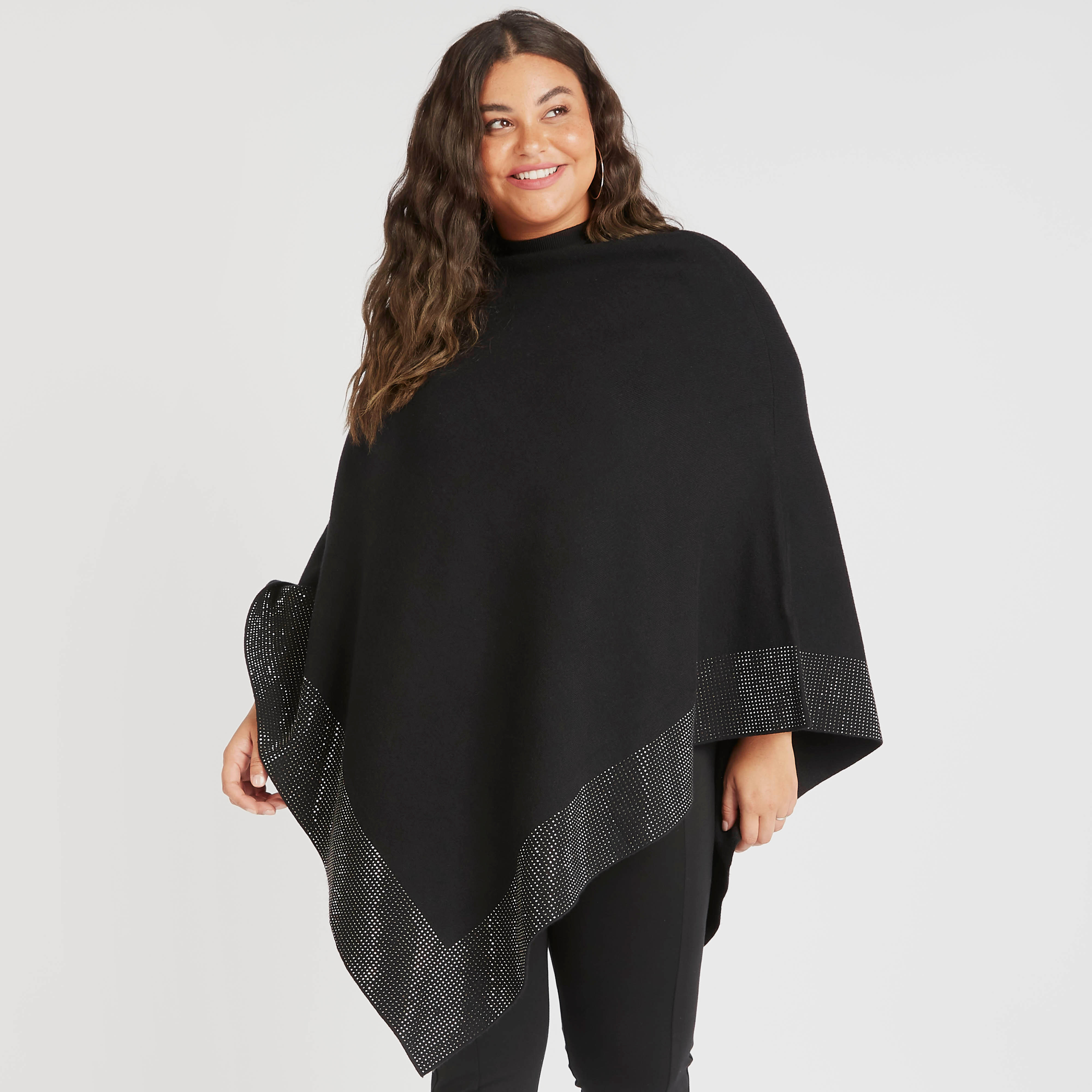 Solid Poncho with High Neck and Embellished Hem-women-winterwear-coatsandjackets-jackets-image-1