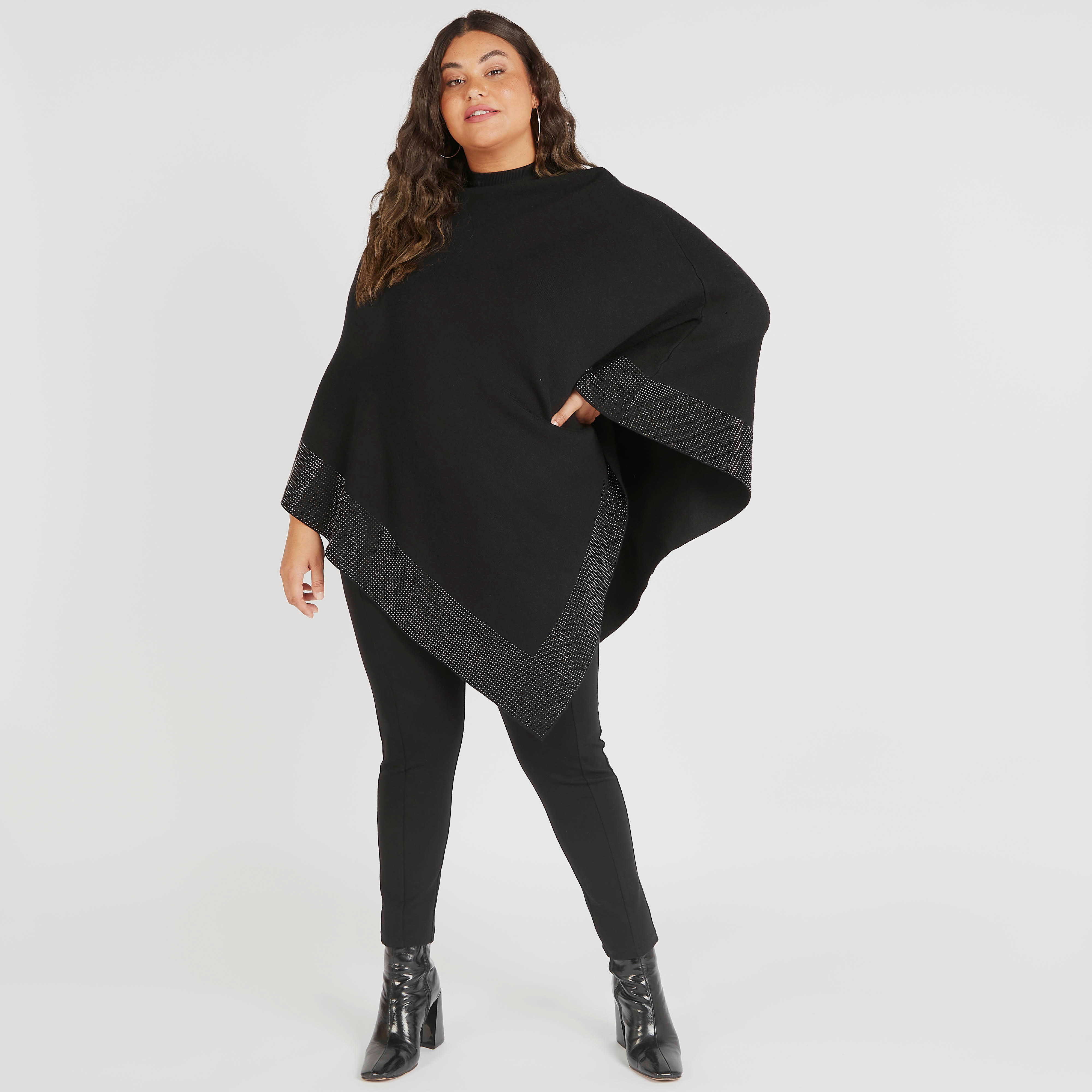 Solid Poncho with High Neck and Embellished Hem-women-winterwear-coatsandjackets-jackets-image-2