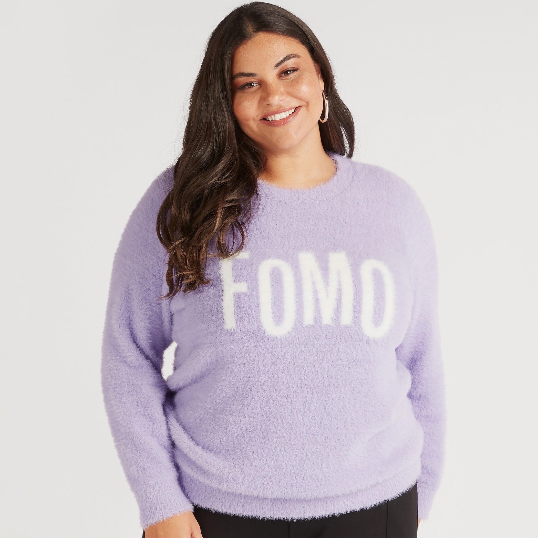 كنزة فرو بياقة مستديرة وأكمام طويلة-women-winterwear-cardigansandjumpers-cardigans-image-1