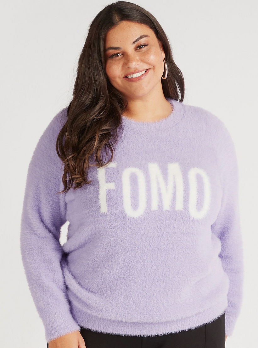 كنزة فرو بياقة مستديرة وأكمام طويلة-women-winterwear-cardigansandjumpers-cardigans-image-1