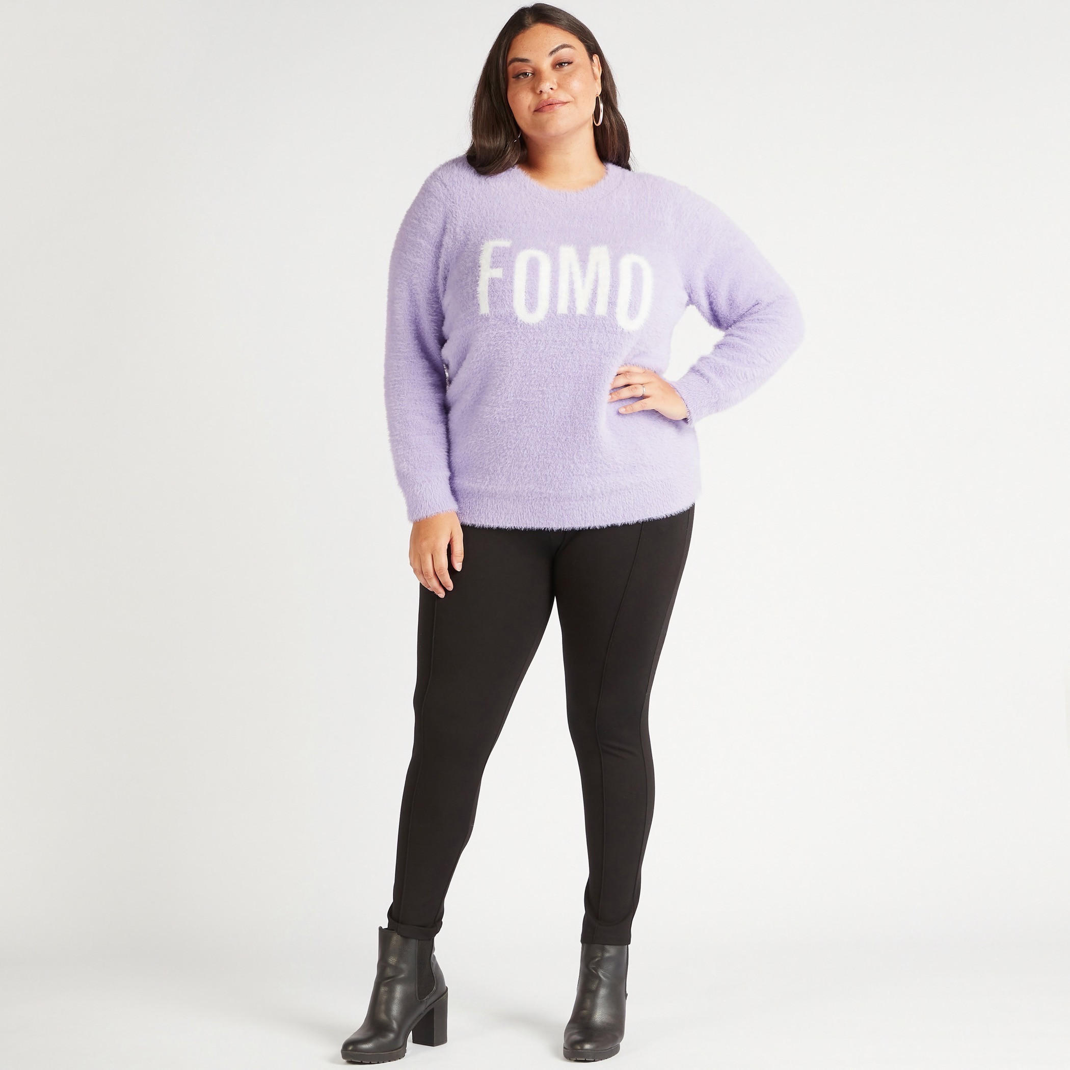 كنزة فرو بياقة مستديرة وأكمام طويلة-women-winterwear-cardigansandjumpers-cardigans-image-2