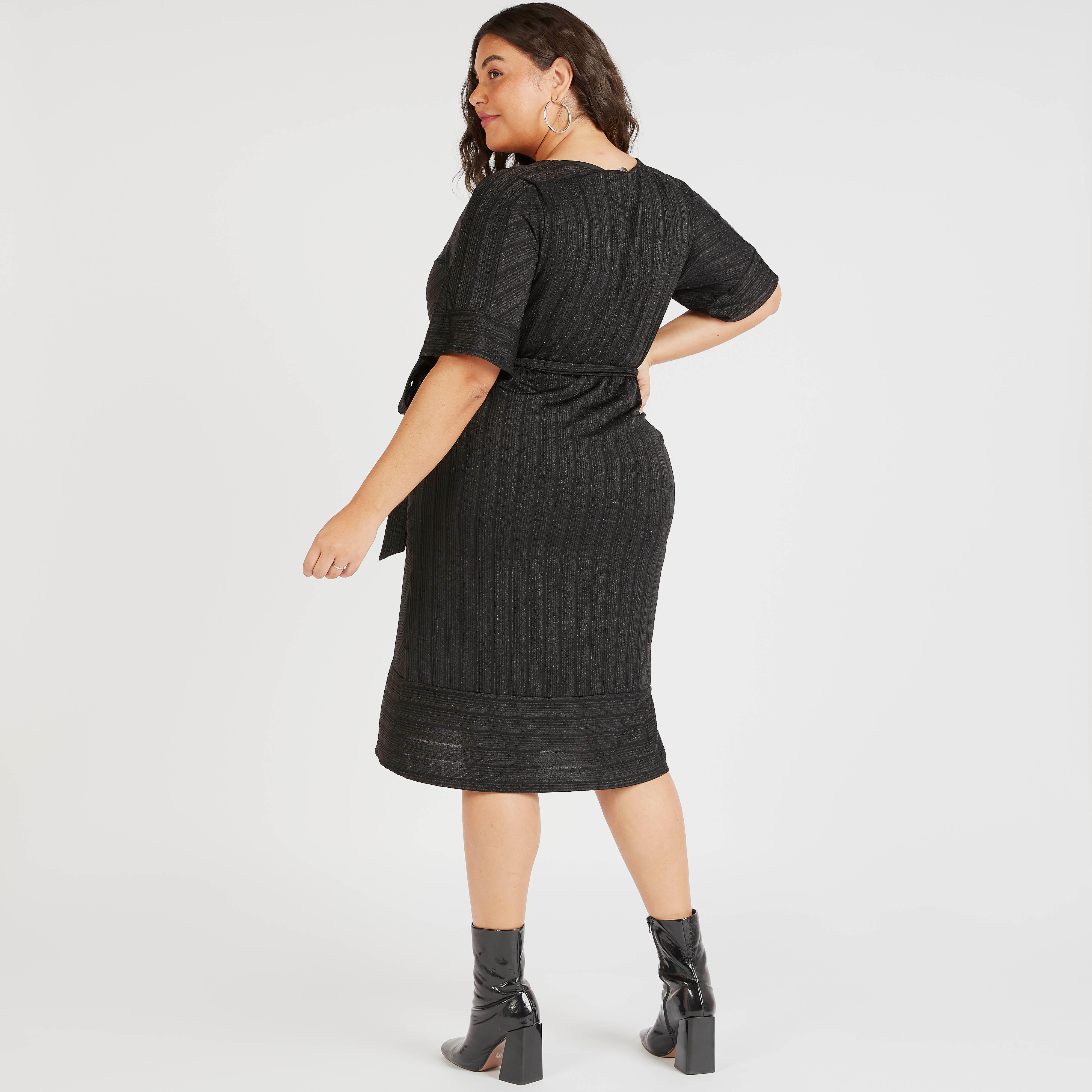 فستان ميدي بارز الملمس مع حزام وجيوب-women-clothing-dresses-image-4
