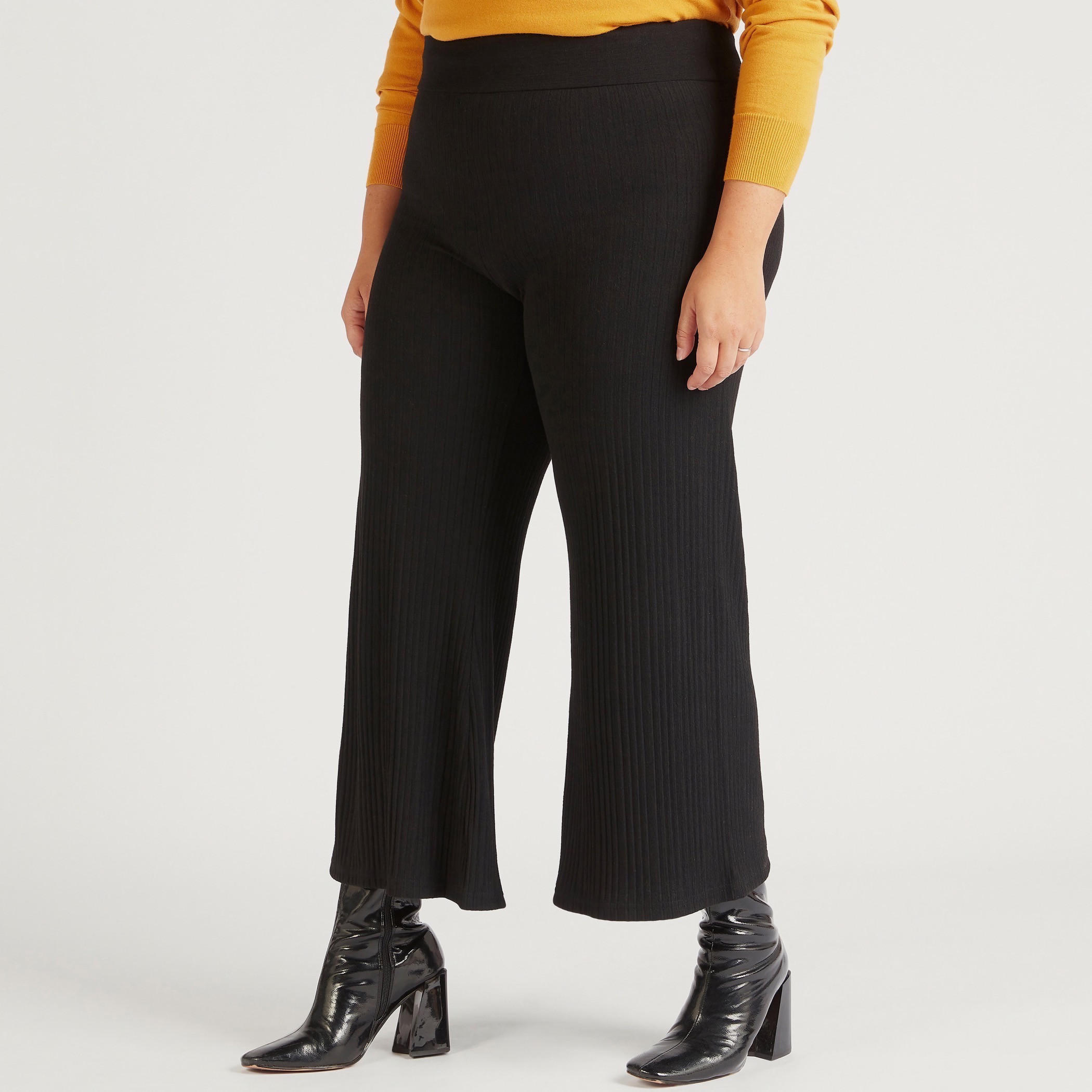 بنطلون مضلّع بخصر مطاطي متوسط الارتفاع-women-clothing-bottoms-trousers-image-1