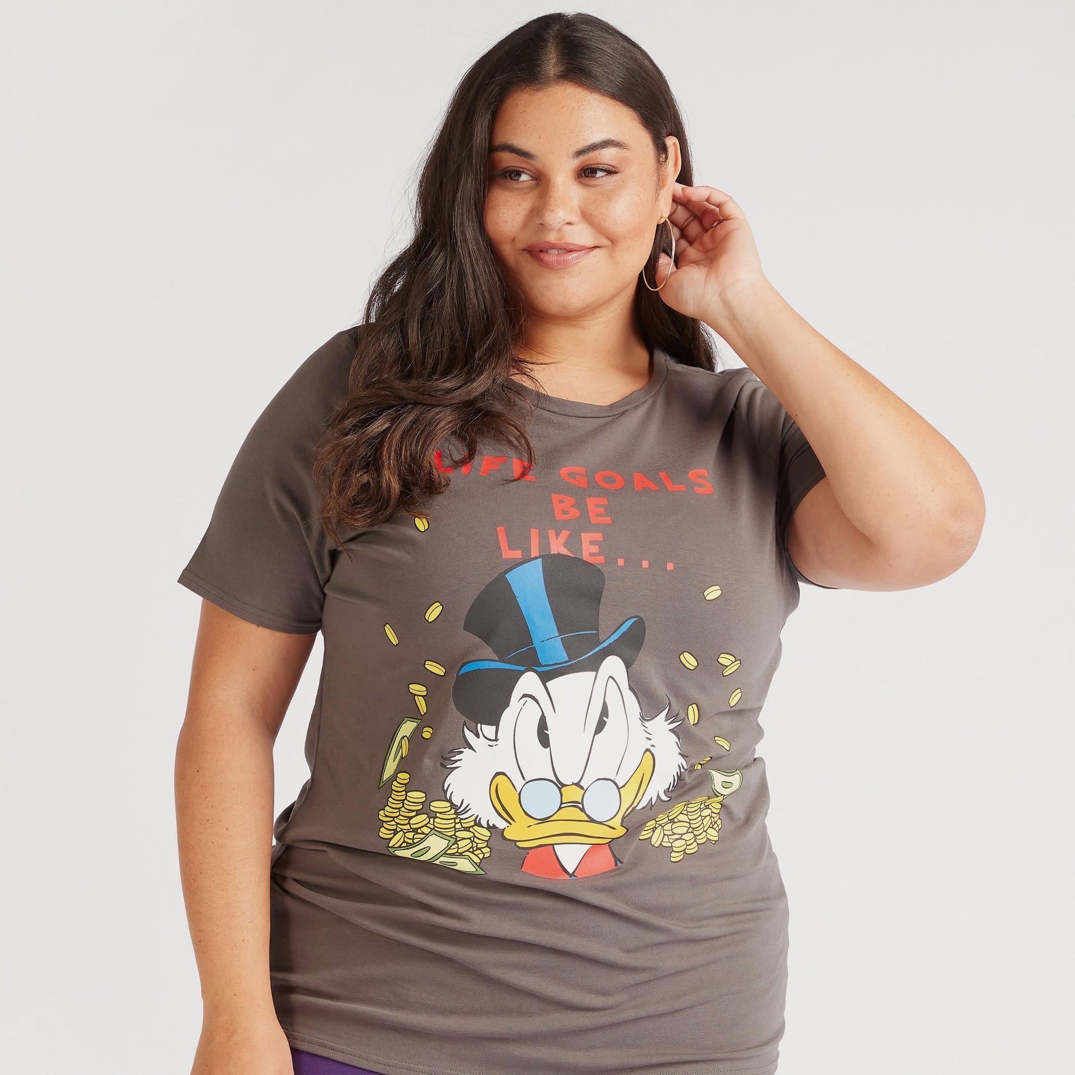 Scrooge McDuck Print Round Neck T-shirt with Short Sleeves-women-clothing-tshirts-image-1