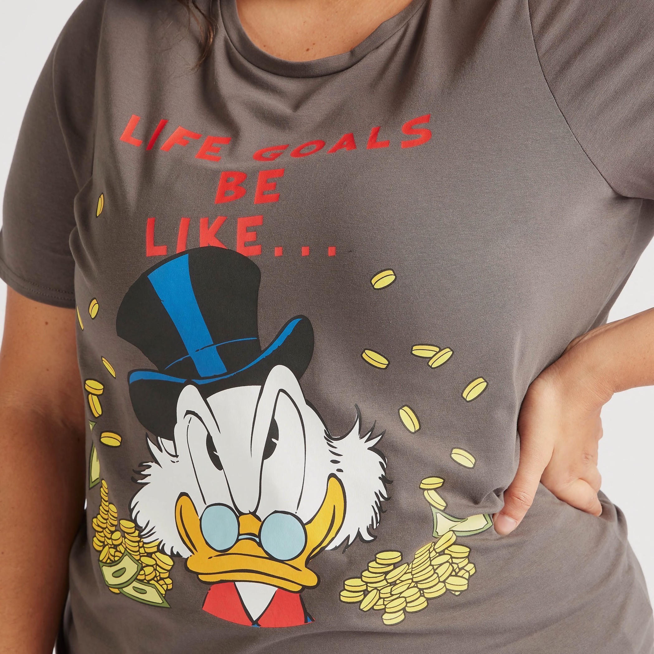 Scrooge McDuck Print Round Neck T-shirt with Short Sleeves-women-clothing-tshirts-image-3
