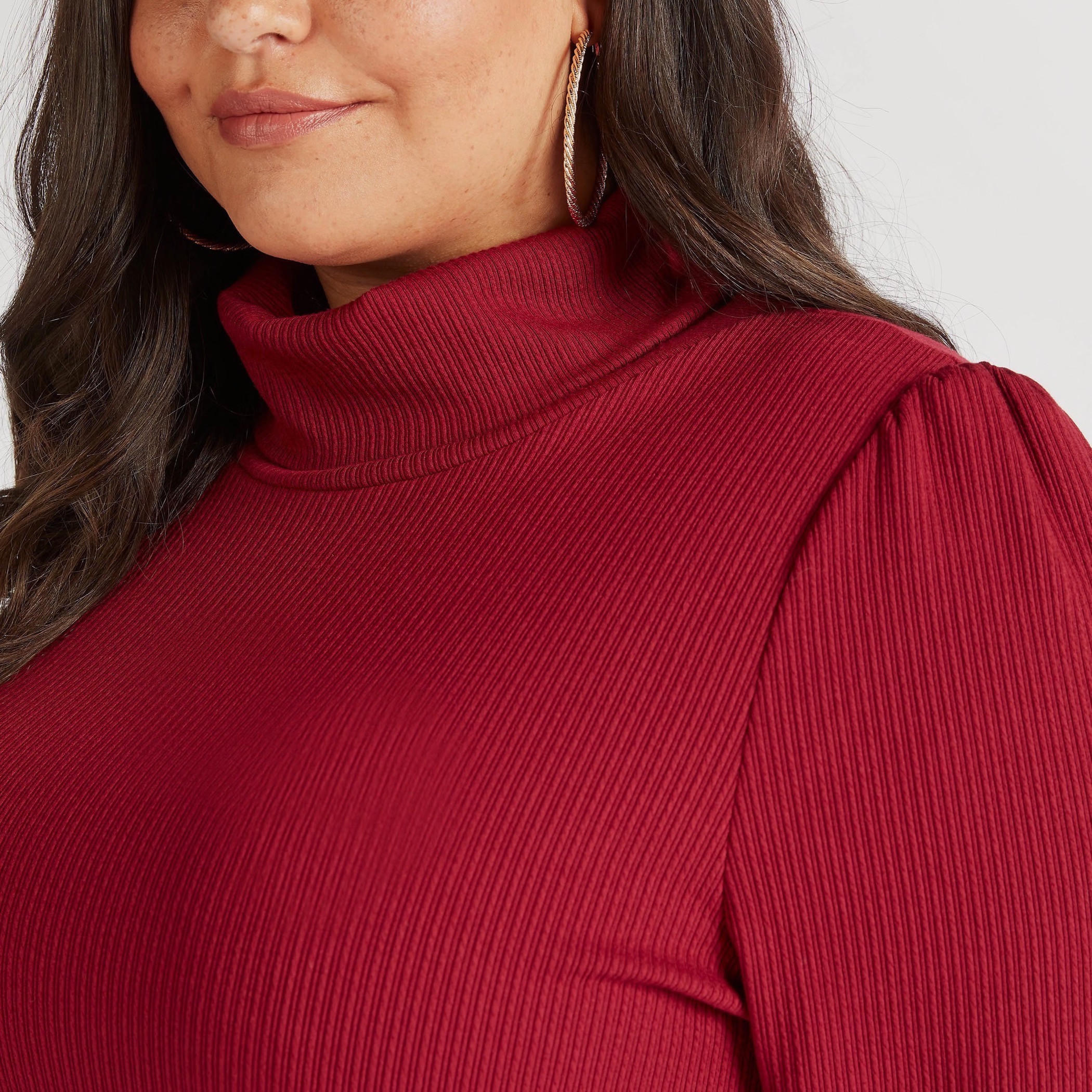 فستان ميدي بارز الملمس بياقة عالية وأكمام طويلة وحزام-women-clothing-dresses-image-3
