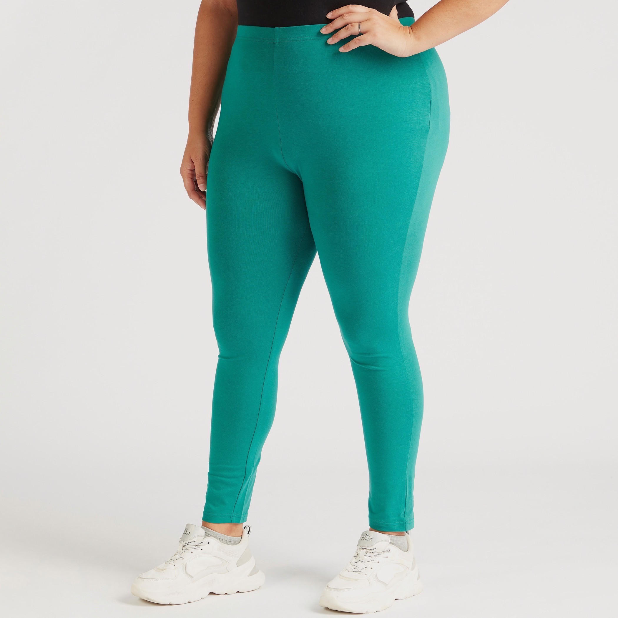 بنطلون ليقنز سادة بطول كامل وخصر مطّاطي-women-clothing-bottoms-leggings-image-4