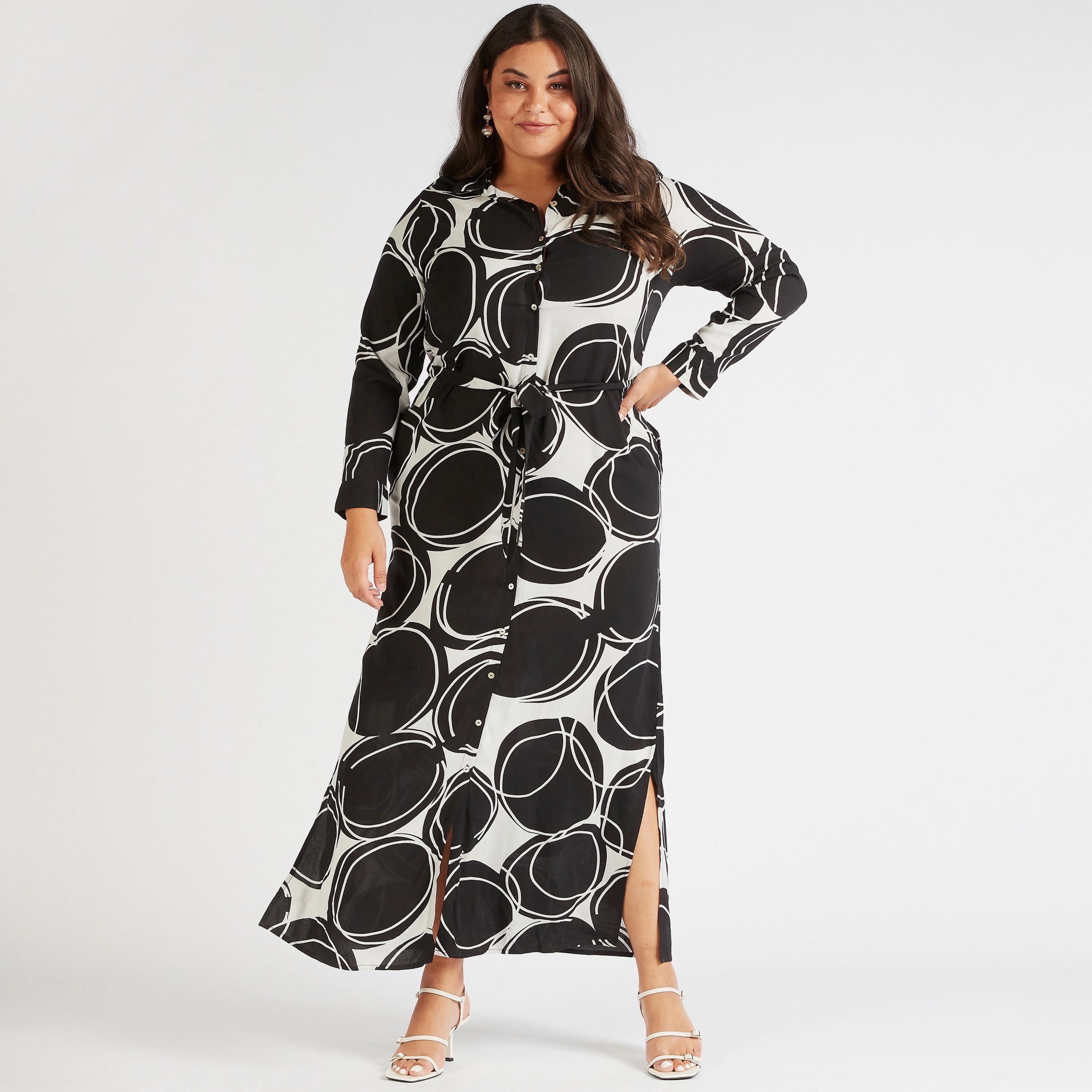 فستان قميص طويل بأكمام طويلة وأربطة وطبعات-women-clothing-dresses-image-1