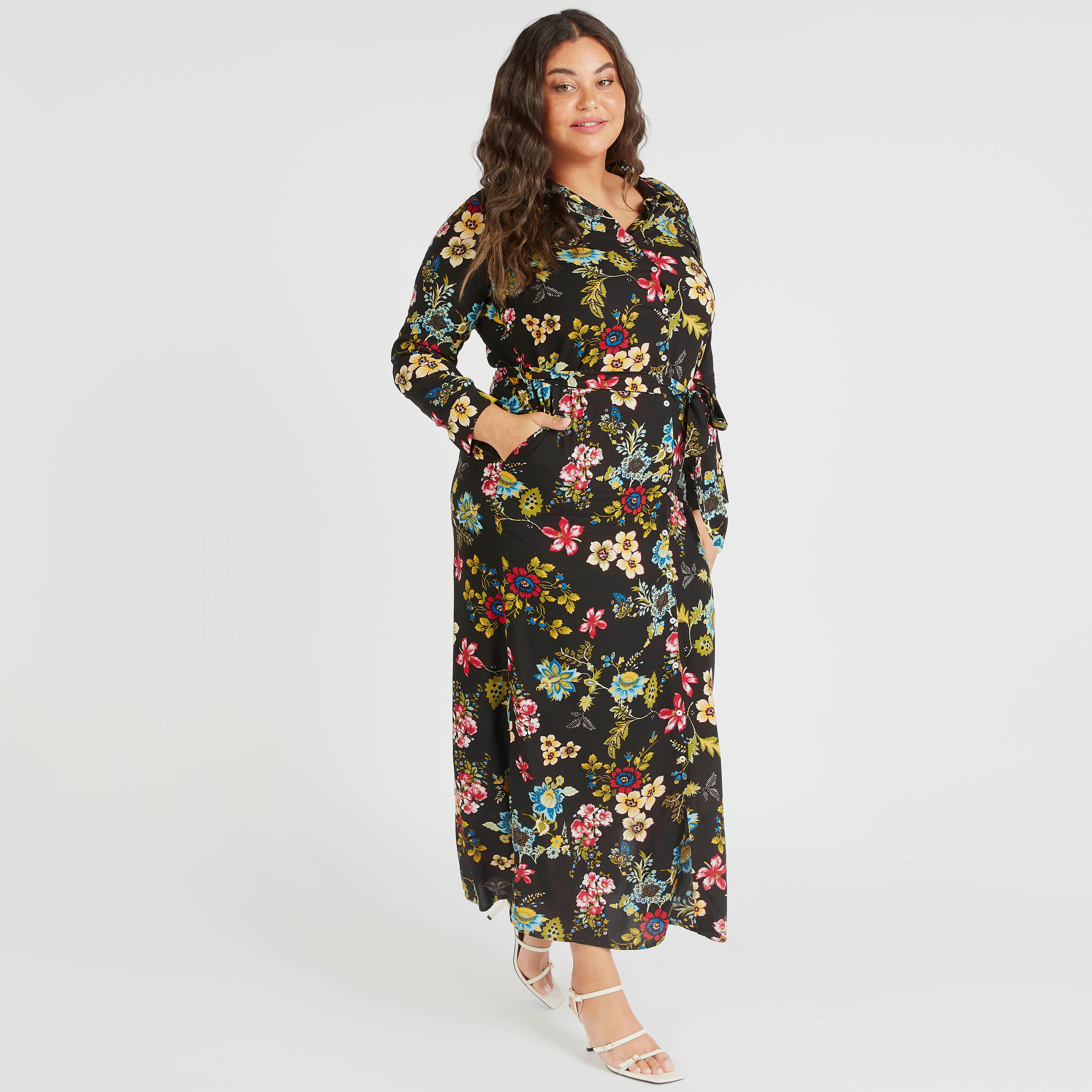 فستان قميص طويل بطبعات أزهار وأكمام طويلة وأربطة-women-clothing-dresses-image-1