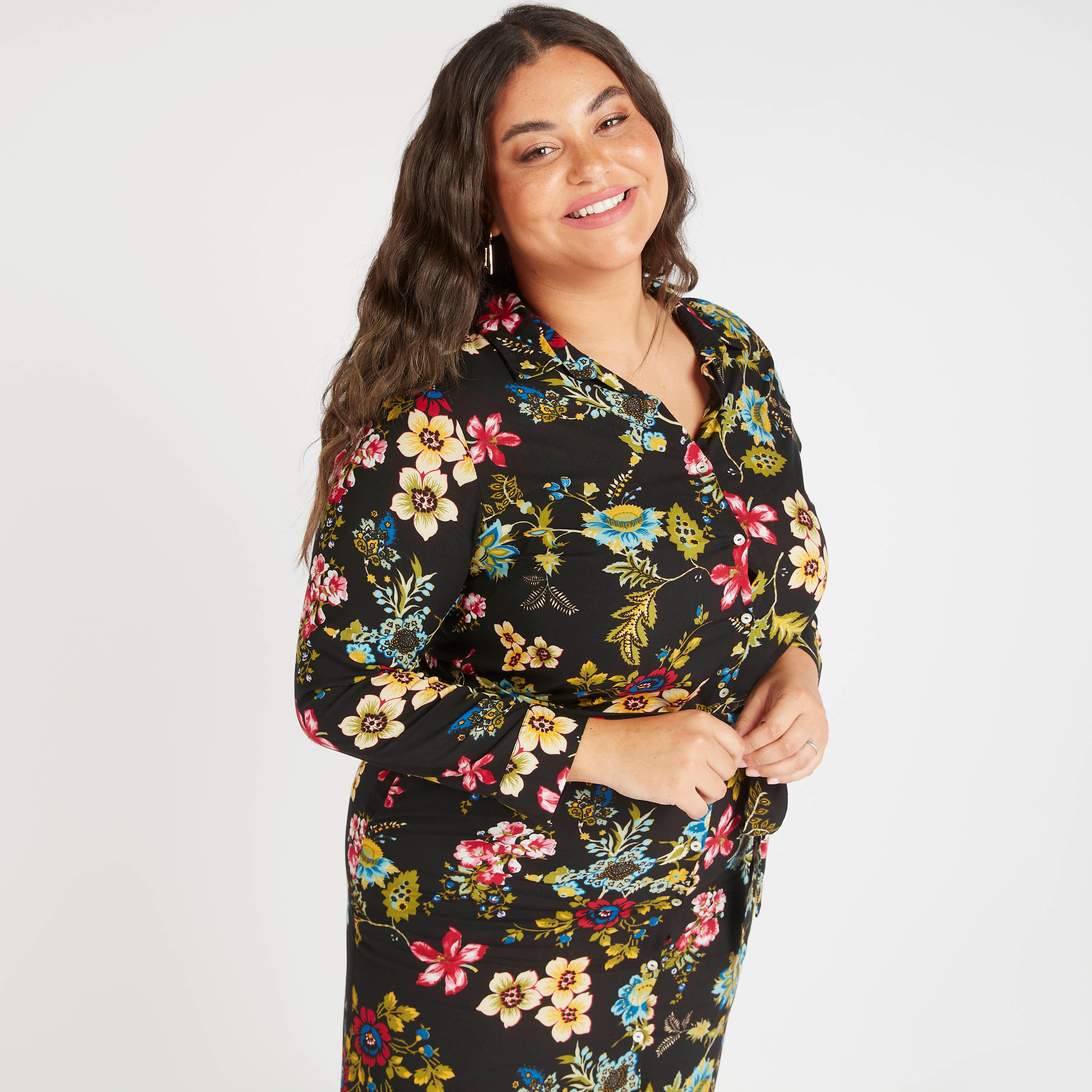 فستان قميص طويل بطبعات أزهار وأكمام طويلة وأربطة-women-clothing-dresses-image-2