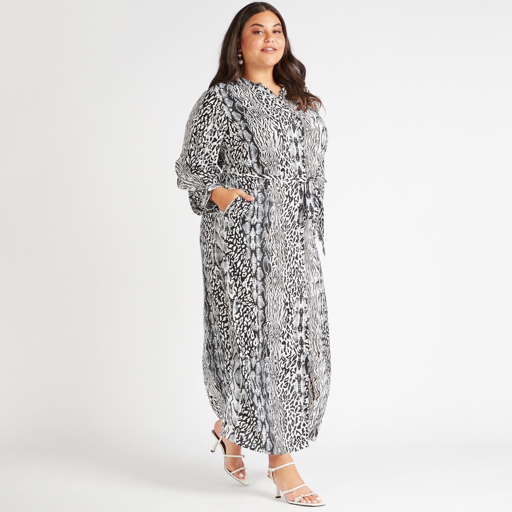 فستان قميص طويل بطبعات حيوانات وأكمام طويلة وحزام رباط-women-clothing-dresses-image-2