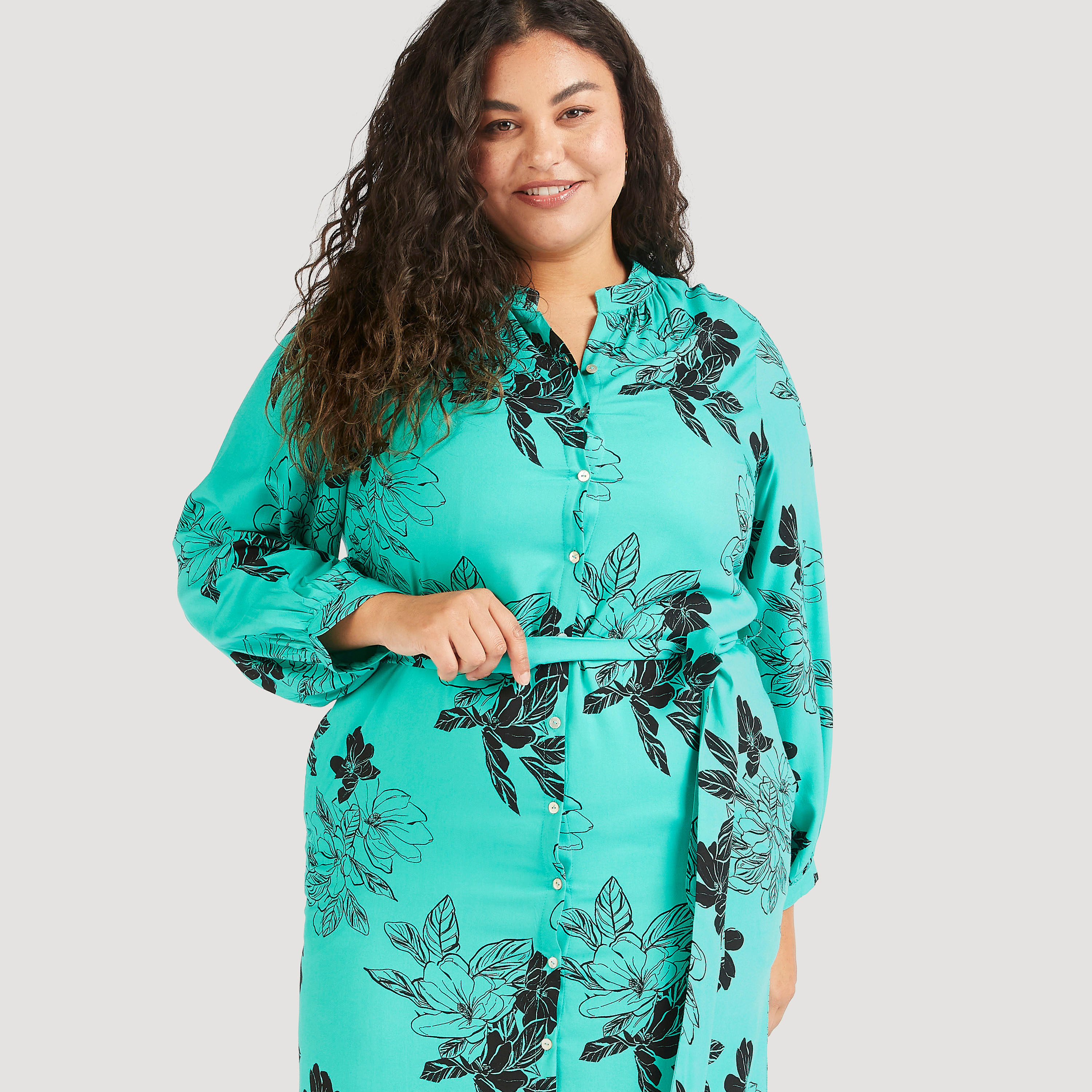فستان قميص طويل بطبعات أزهار وحزام وجيوب-women-clothing-dresses-image-2