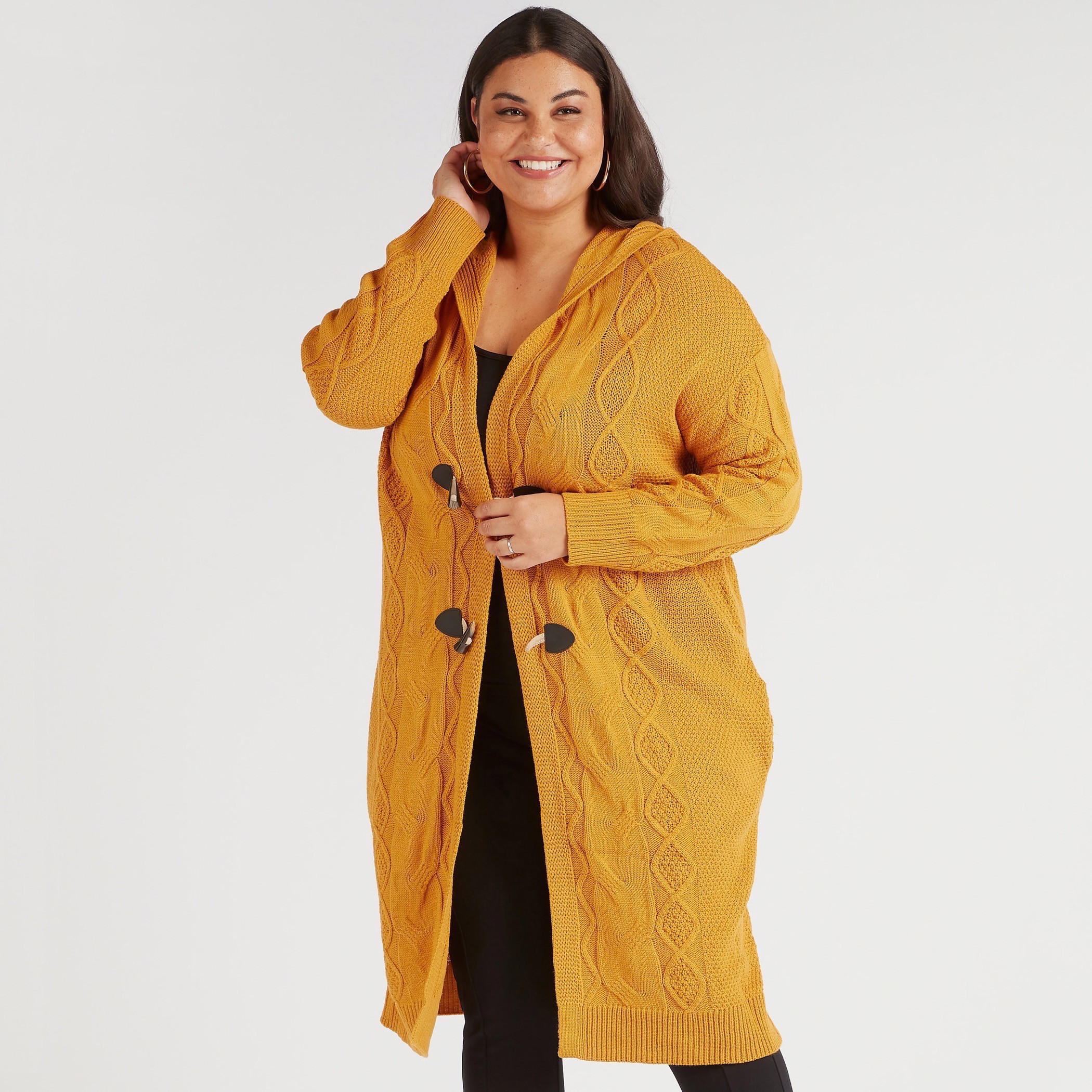 كارديجان بغرز متداخلة وقبّعة وأربطة متداخلة-women-winterwear-cardigansandjumpers-cardigans-image-1