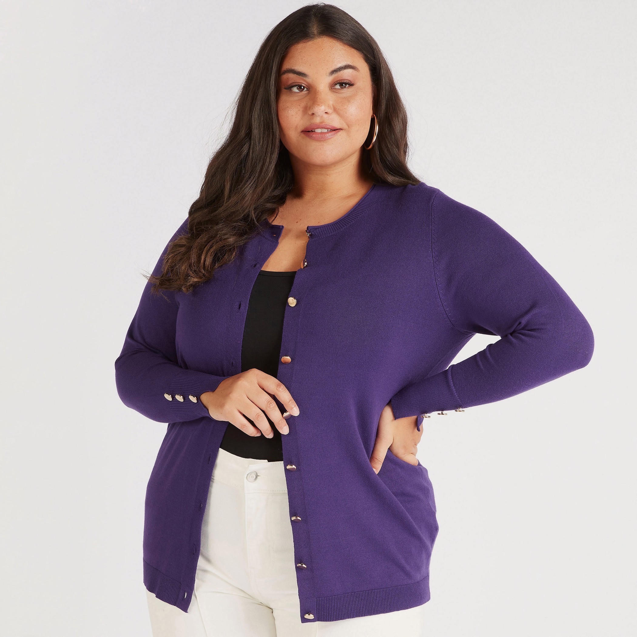 Solid Cardigan with Long Sleeves and Button Closure-women-winterwear-cardigansandjumpers-cardigans-image-1