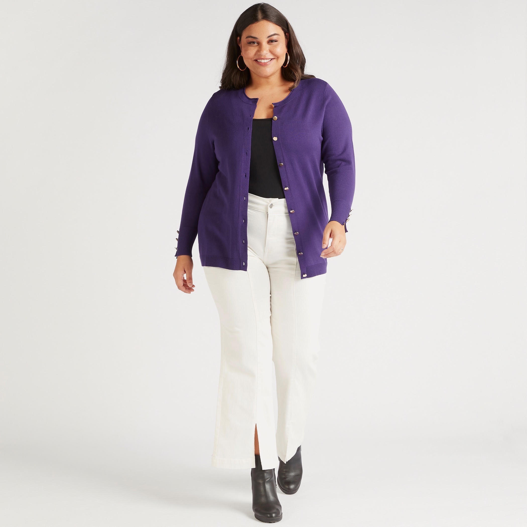 Solid Cardigan with Long Sleeves and Button Closure-women-winterwear-cardigansandjumpers-cardigans-image-2
