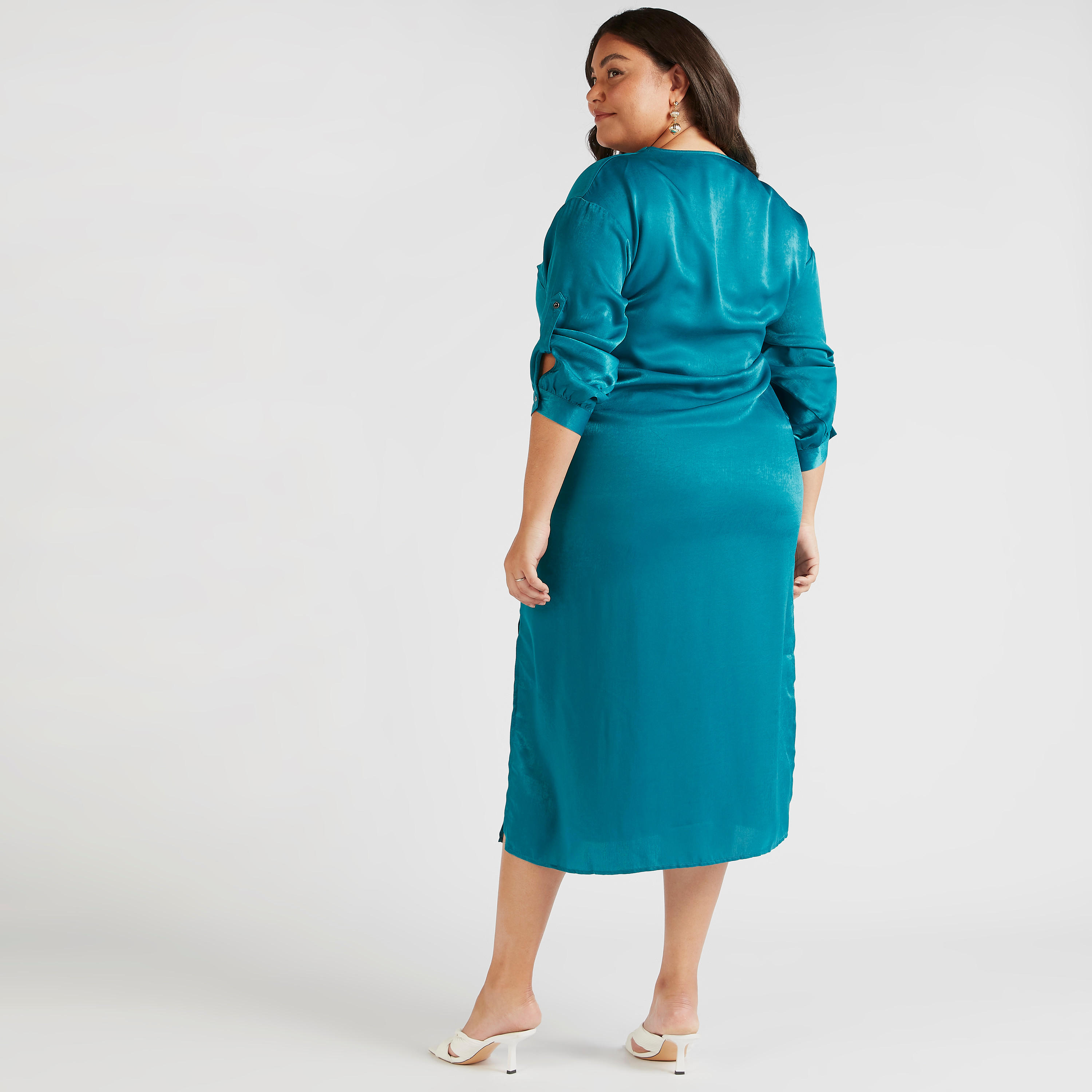 تونيك مستدام سادة بياقة v وأكمام 3/4 وجيوب-women-clothing-dresses-image-4