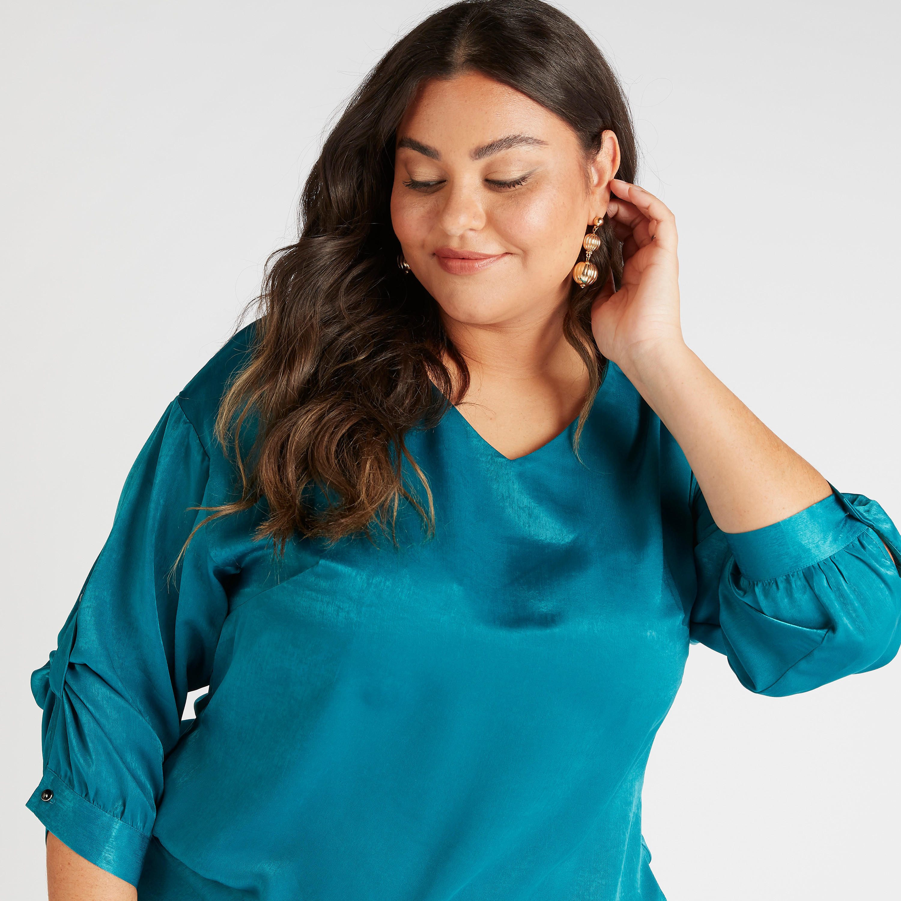 تونيك مستدام سادة بياقة v وأكمام 3/4 وجيوب-women-clothing-dresses-image-7