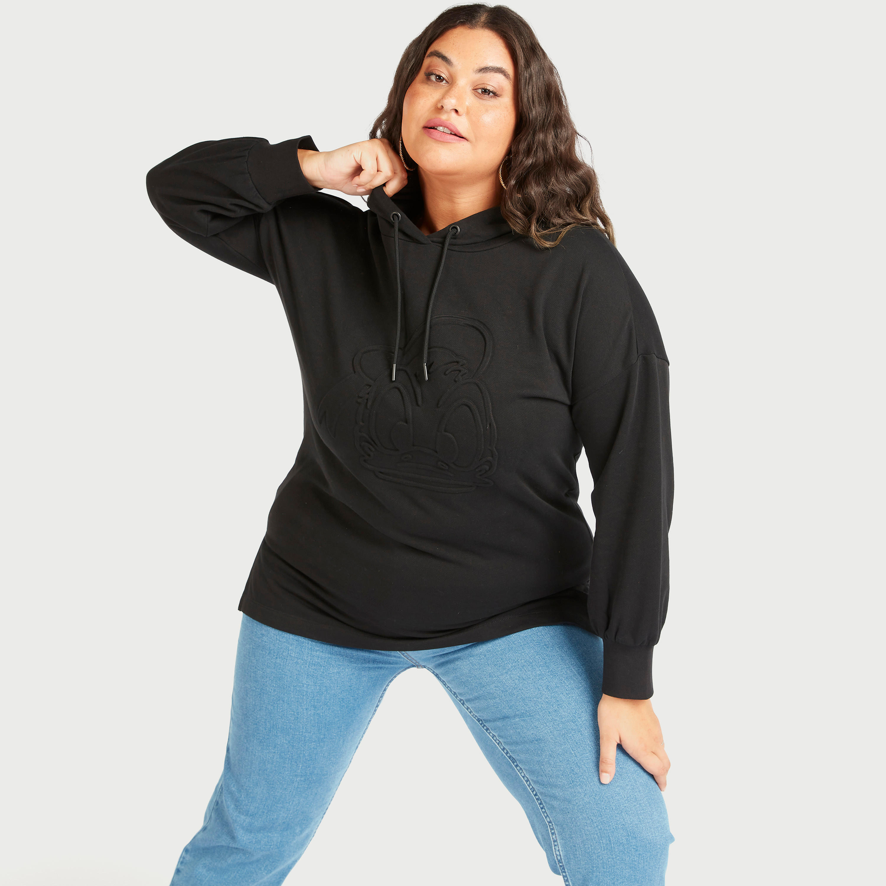 Donald Duck Embossed Hooded Sweatshirt with Long Sleeves-women-winterwear-hoodiesandsweatshirts-sweatshirts-image-1