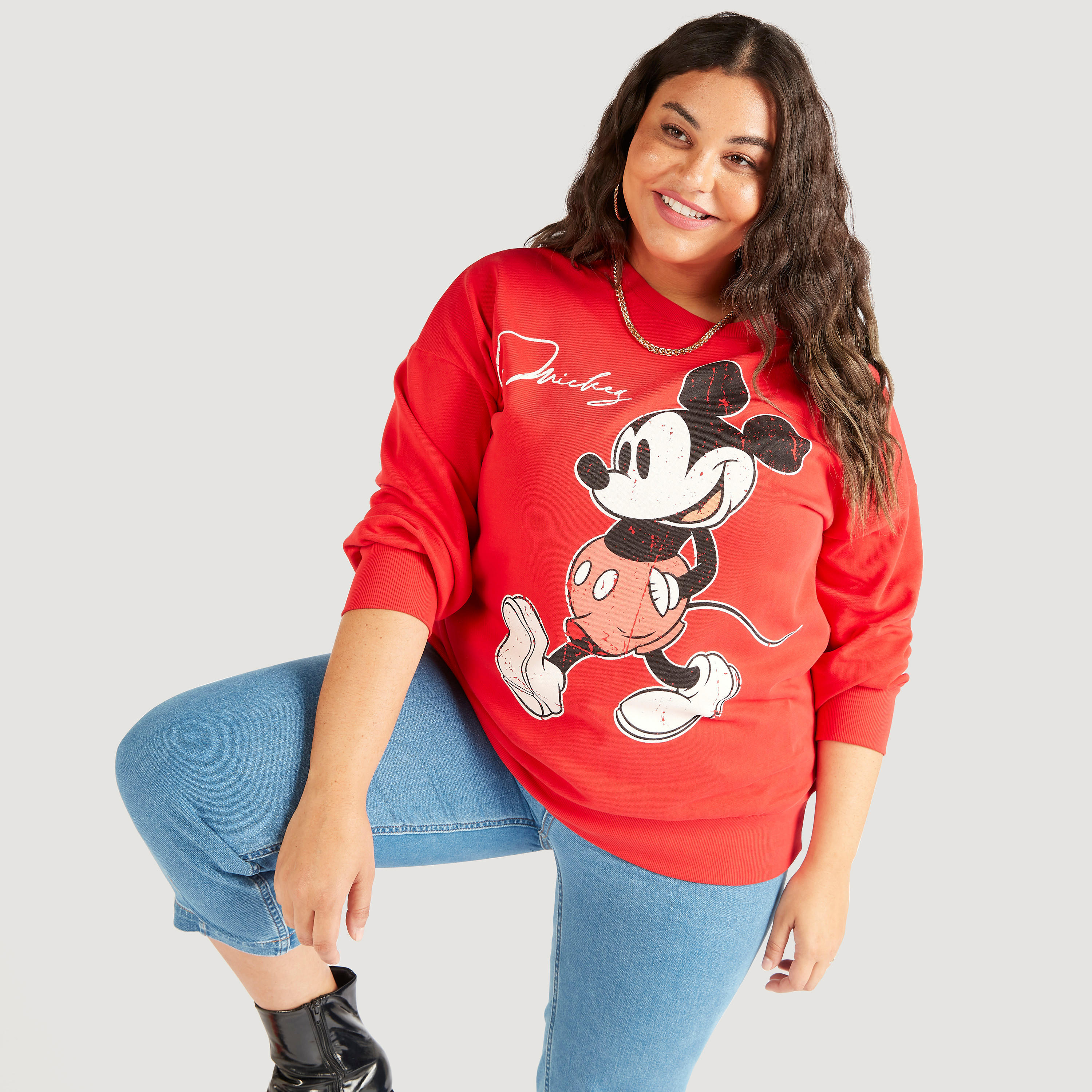 Mickey Mouse Print Crew Neck Sweatshirt with Long Sleeves-women-winterwear-hoodiesandsweatshirts-sweatshirts-image-1