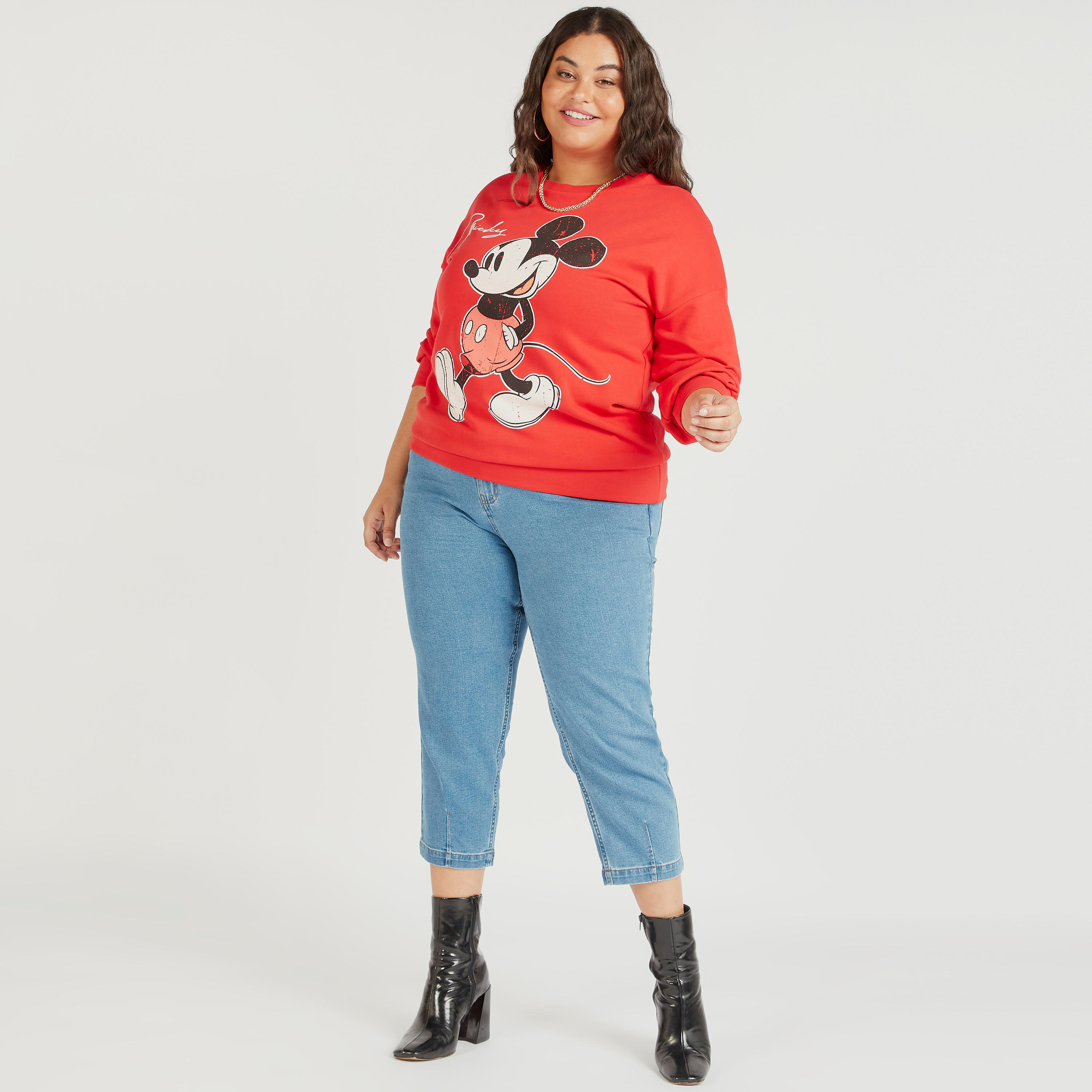 Mickey Mouse Print Crew Neck Sweatshirt with Long Sleeves-women-winterwear-hoodiesandsweatshirts-sweatshirts-image-2
