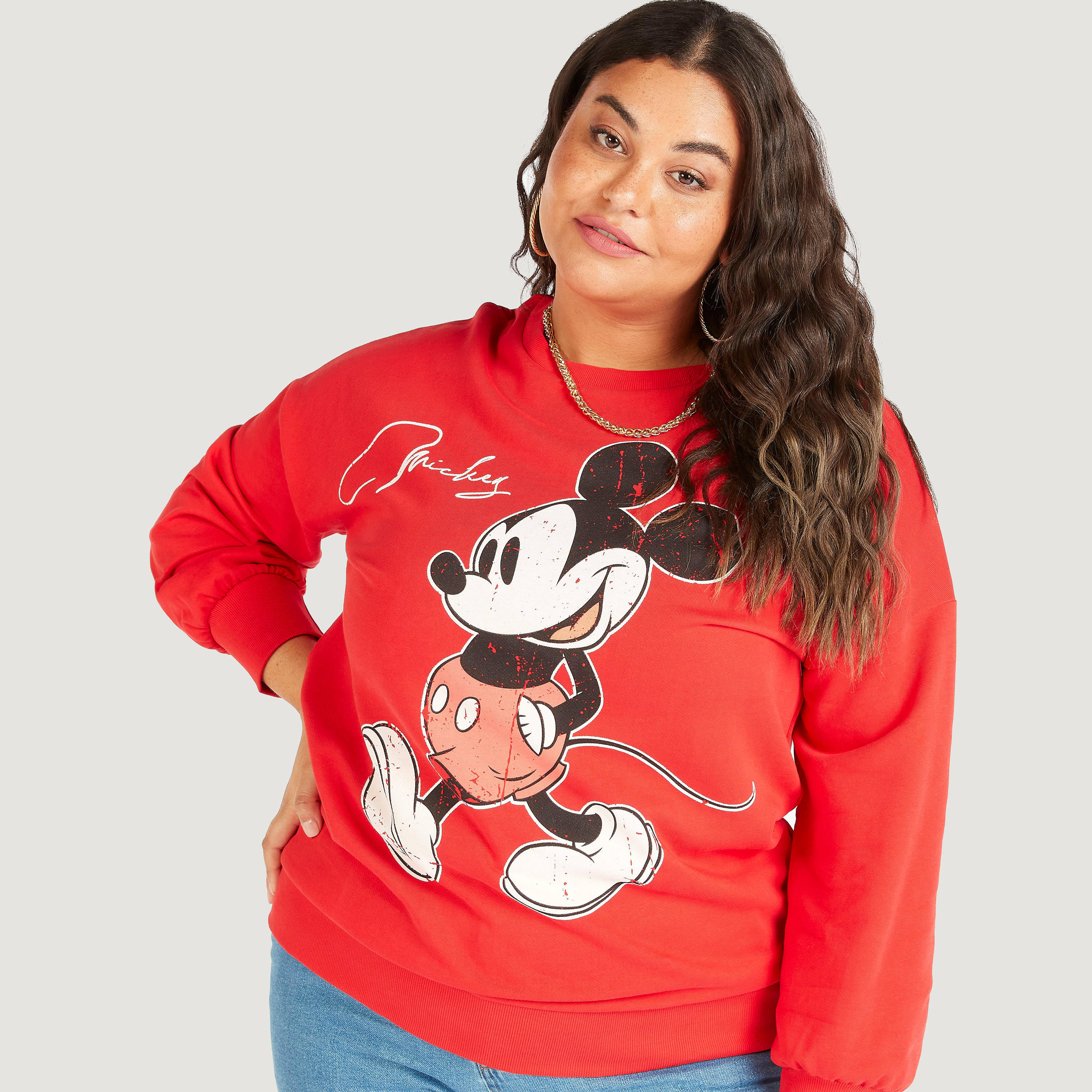 Mickey Mouse Print Crew Neck Sweatshirt with Long Sleeves-women-winterwear-hoodiesandsweatshirts-sweatshirts-image-5