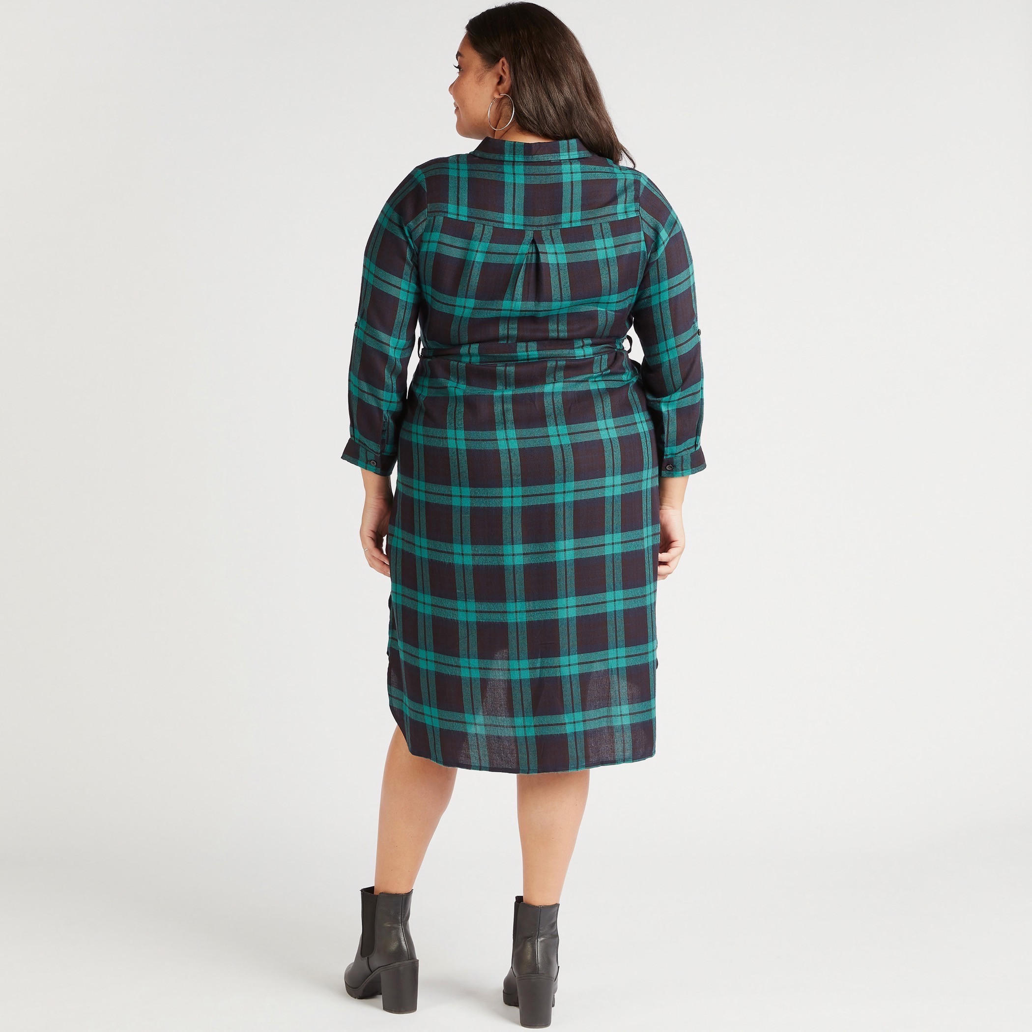 Checked Long Sleeves Tunic with Tie-Up Belt and Pockets-women-clothing-dresses-image-4