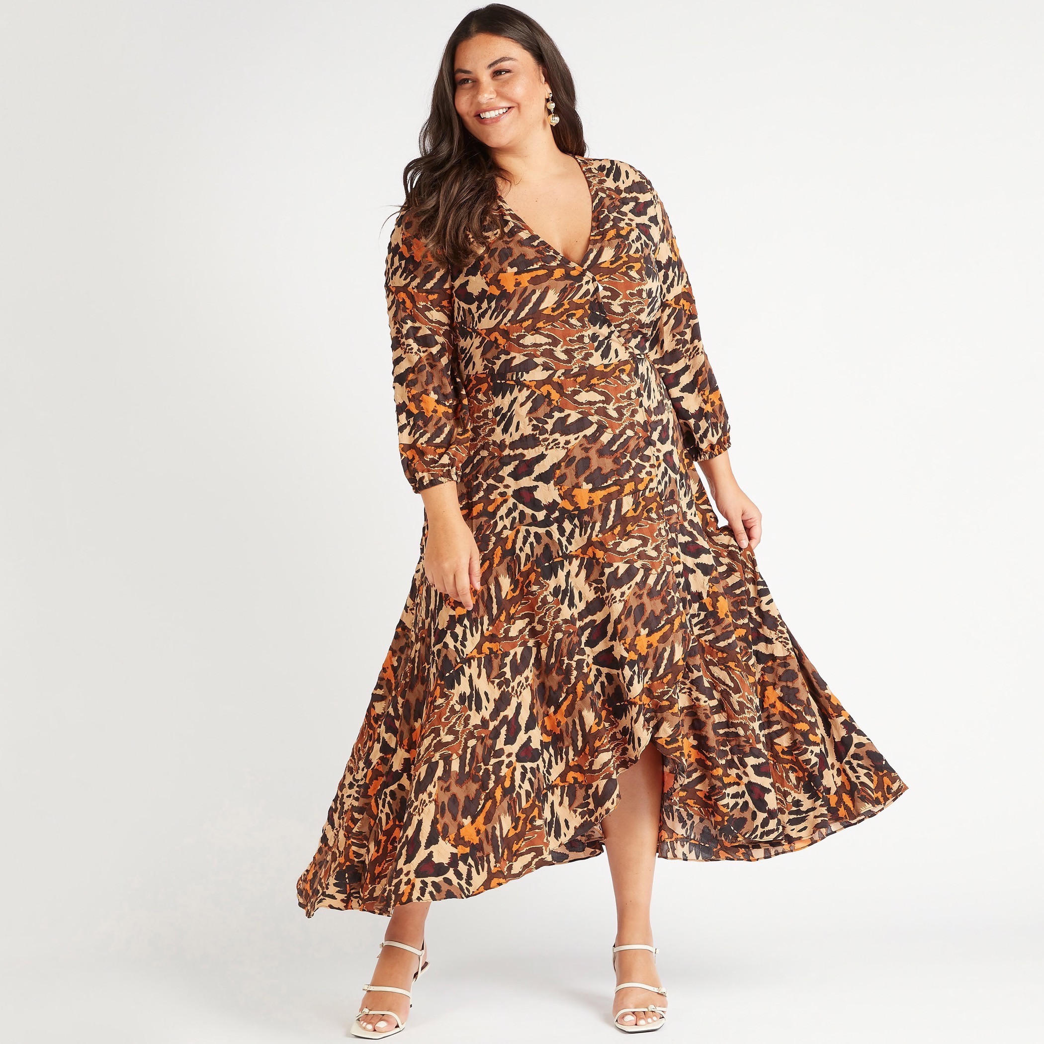 فستان ميدي ملفوف بطبعات حيوانات وأكمام طويلة-women-clothing-dresses-image-1