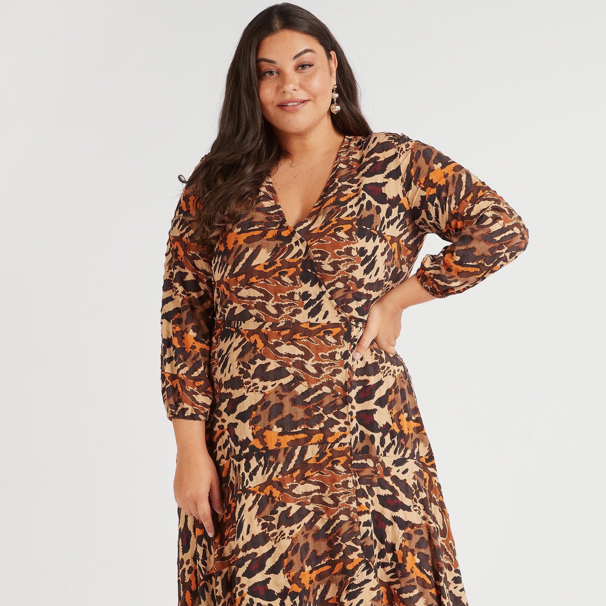 فستان ميدي ملفوف بطبعات حيوانات وأكمام طويلة-women-clothing-dresses-image-2