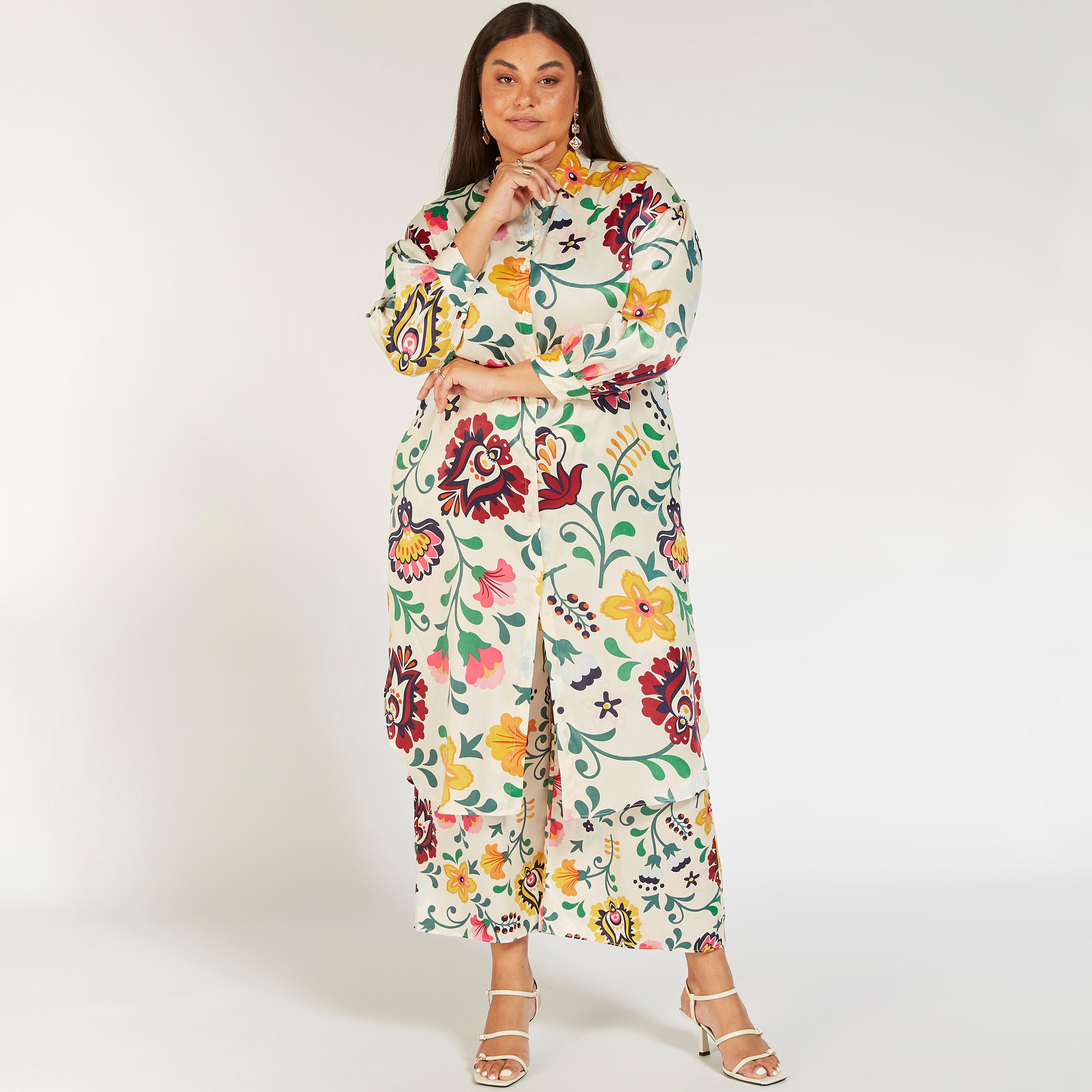 Floral Print Shirt Dress with Long Sleeves-women-clothing-dresses-image-1