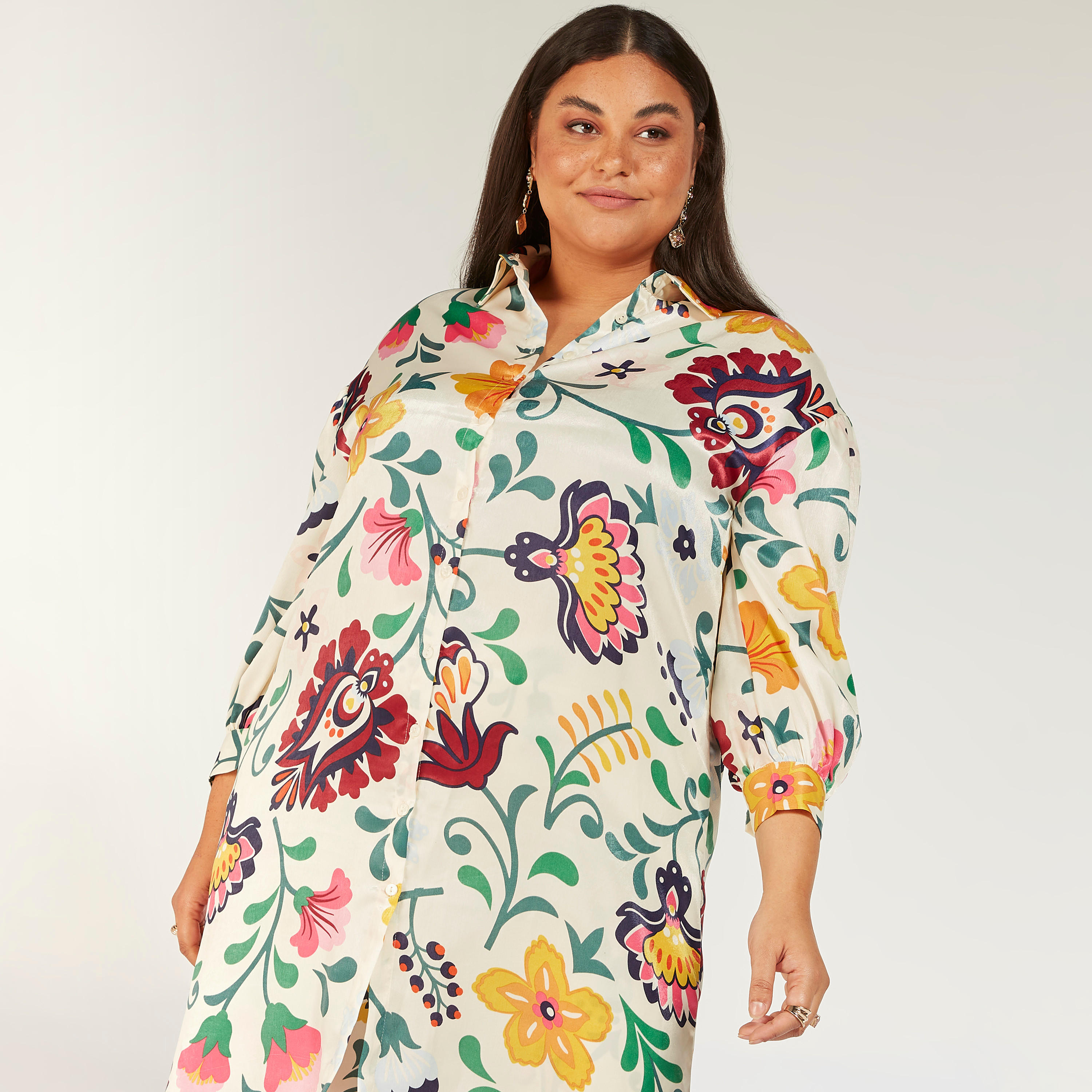 Floral Print Shirt Dress with Long Sleeves-women-clothing-dresses-image-2