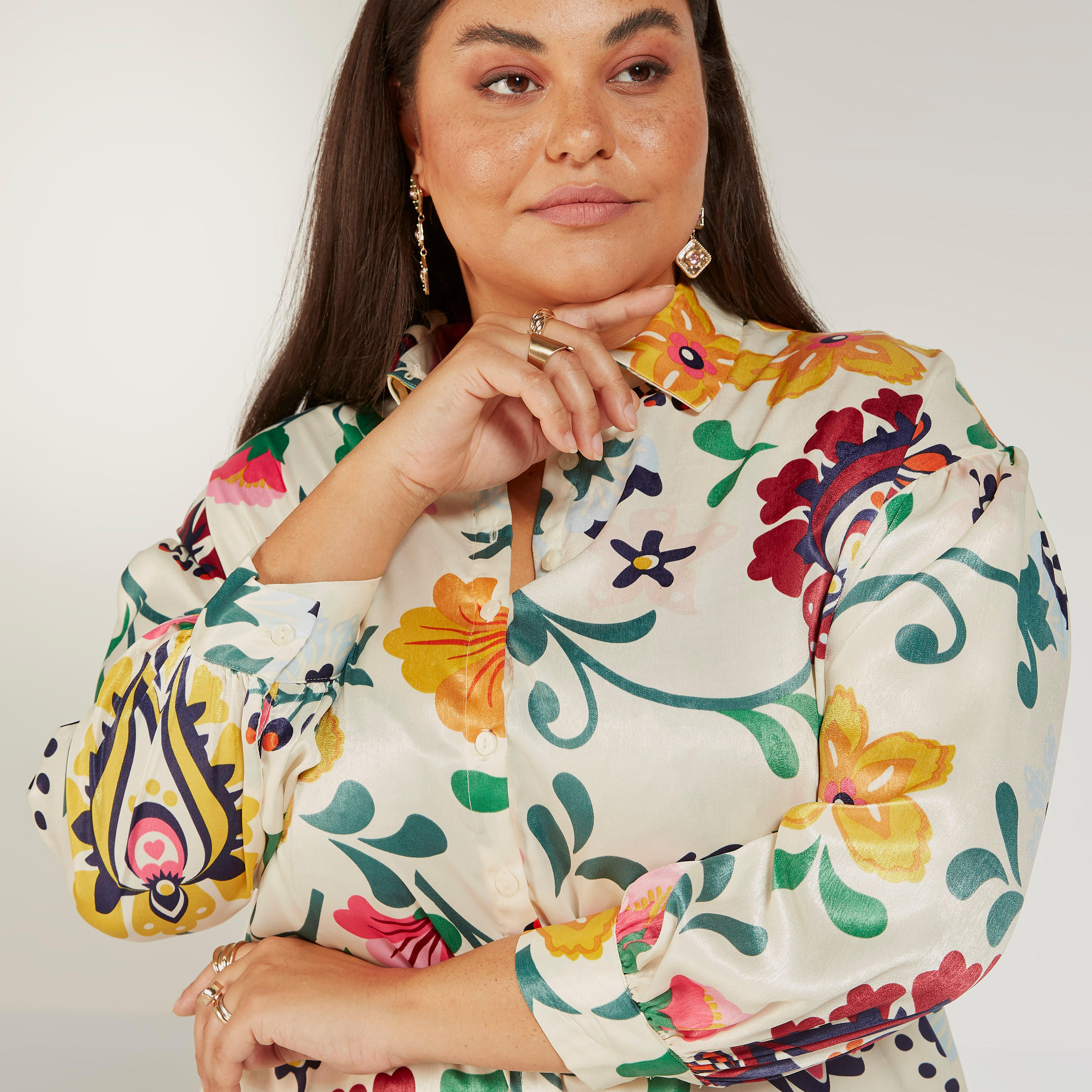 Floral Print Shirt Dress with Long Sleeves-women-clothing-dresses-image-3