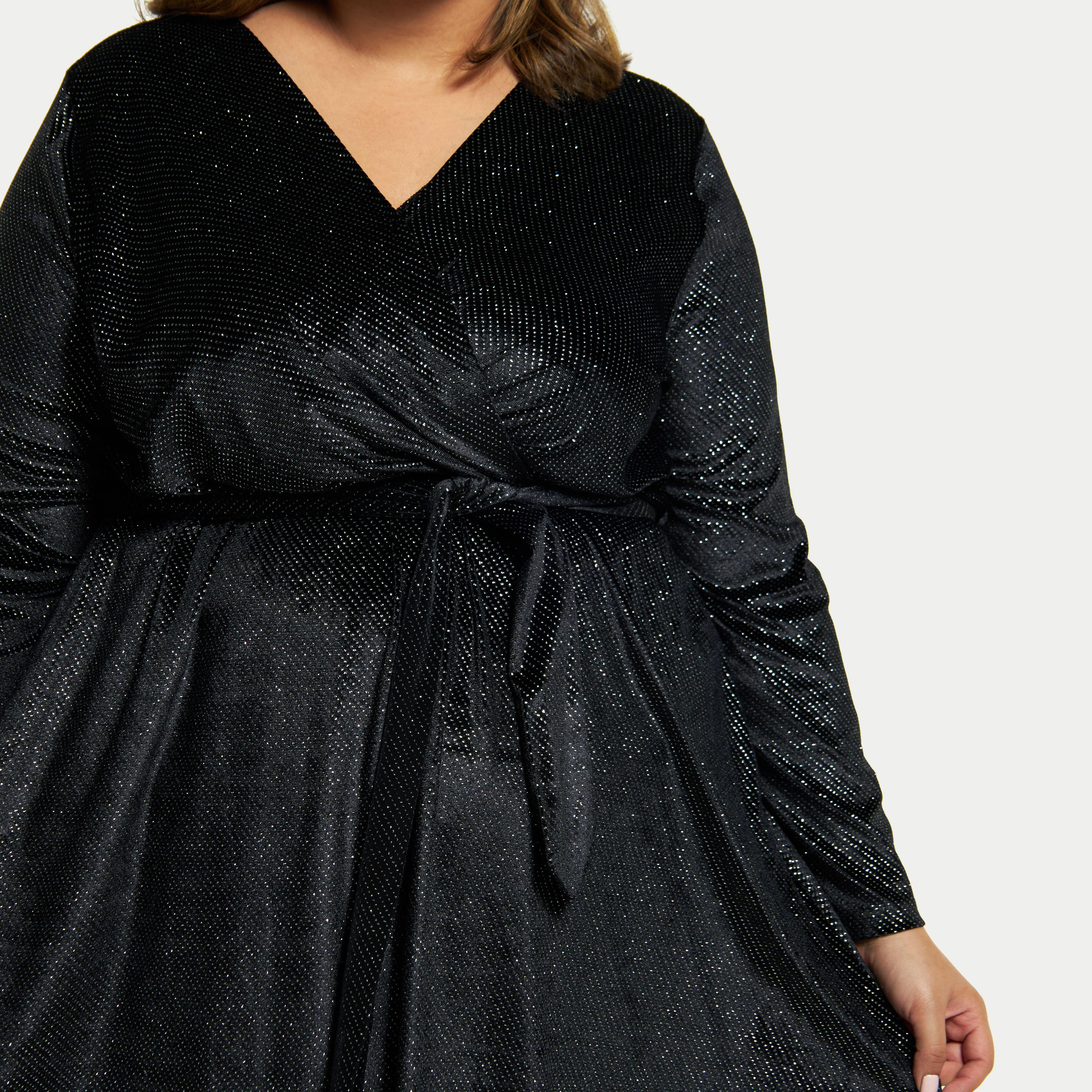 فستان لوركس ميدي ملفوف مقاس كبير بخصر رباط وأكمام طويلة-women-clothing-dresses-image-4