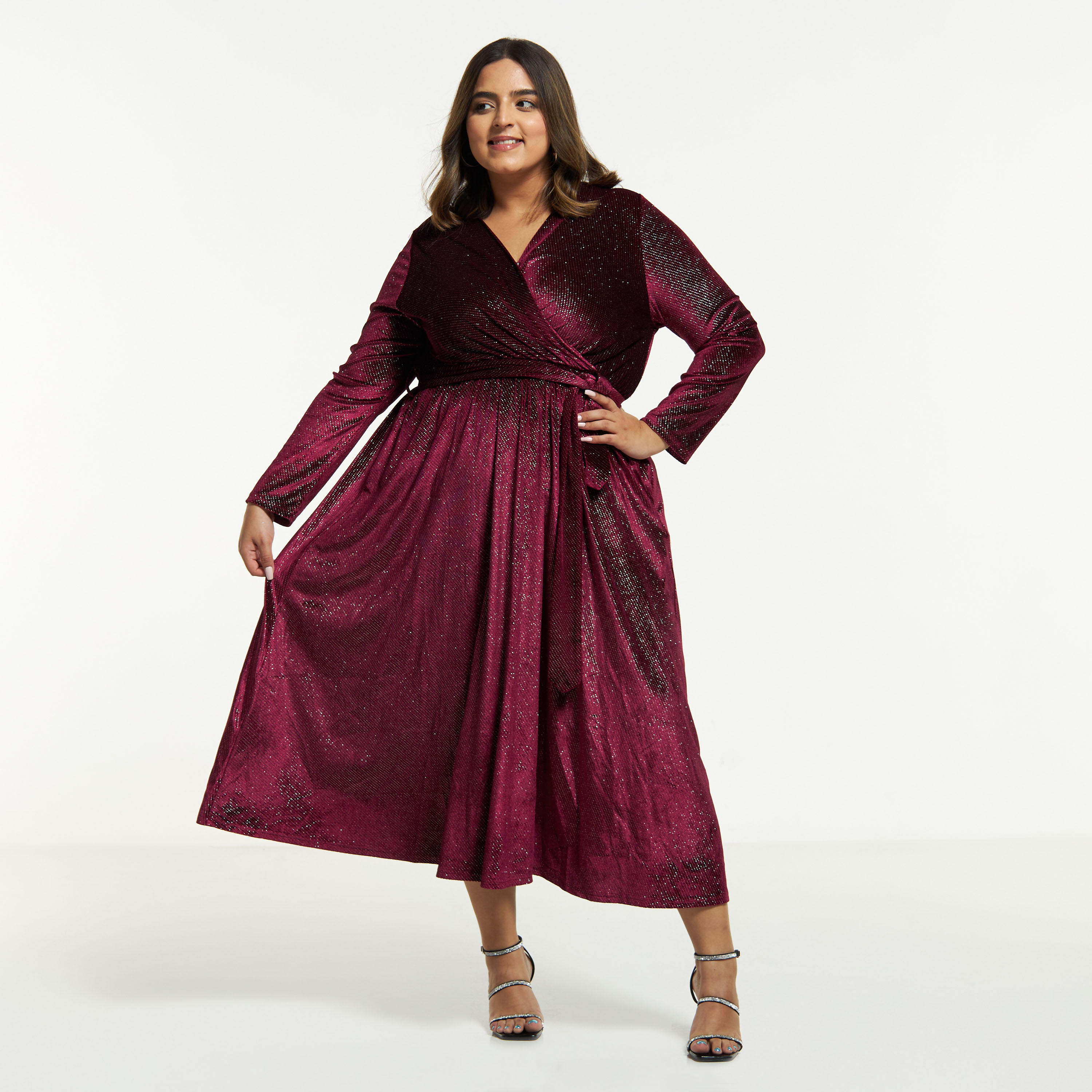 فستان لوركس ميدي ملفوف مقاس كبير بخصر رباط وأكمام طويلة-women-clothing-dresses-image-5