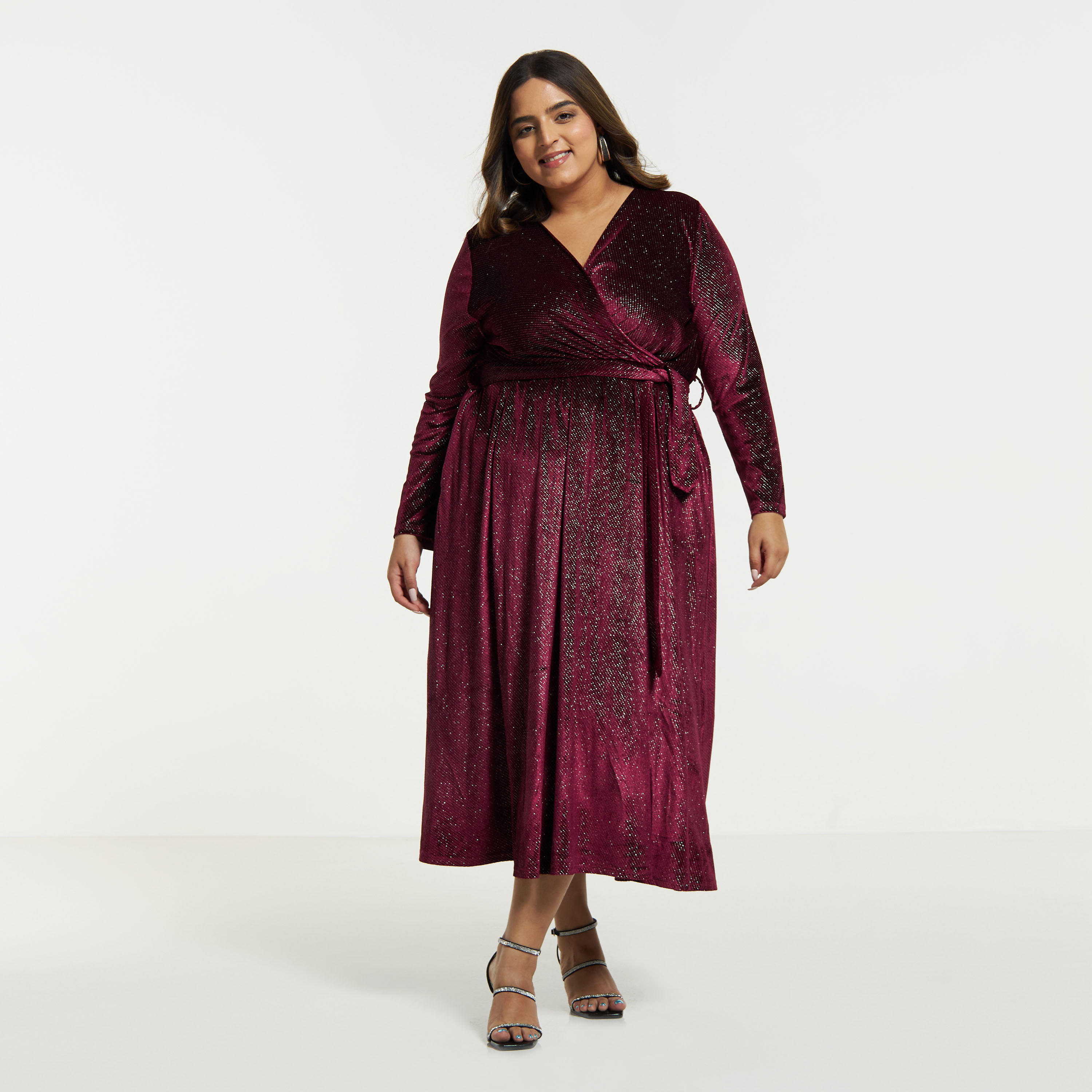 فستان لوركس ميدي ملفوف مقاس كبير بخصر رباط وأكمام طويلة-women-clothing-dresses-image-6