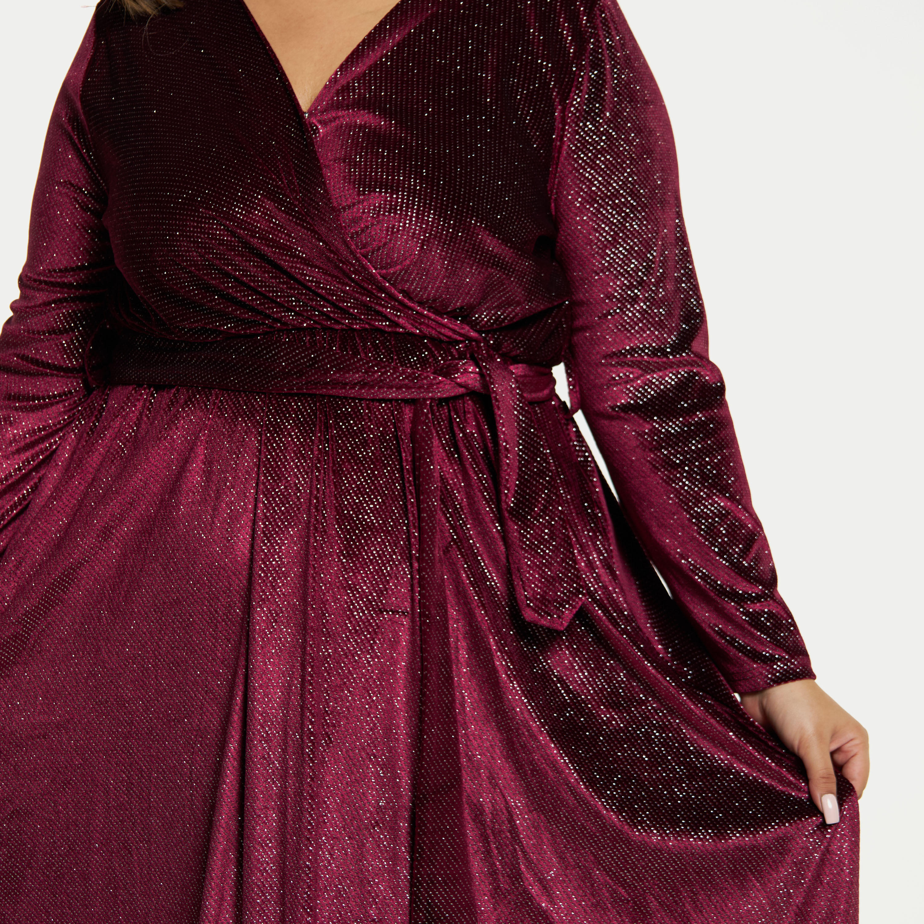 فستان لوركس ميدي ملفوف مقاس كبير بخصر رباط وأكمام طويلة-women-clothing-dresses-image-8