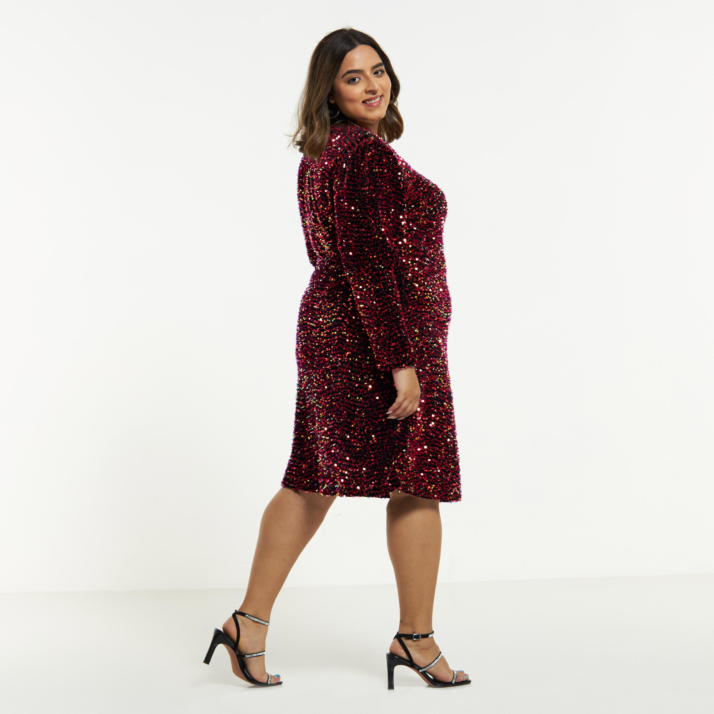 فستان ميدي مقاس كبير بأكمام طويلة وتزيينات ترتر-women-clothing-dresses-image-3