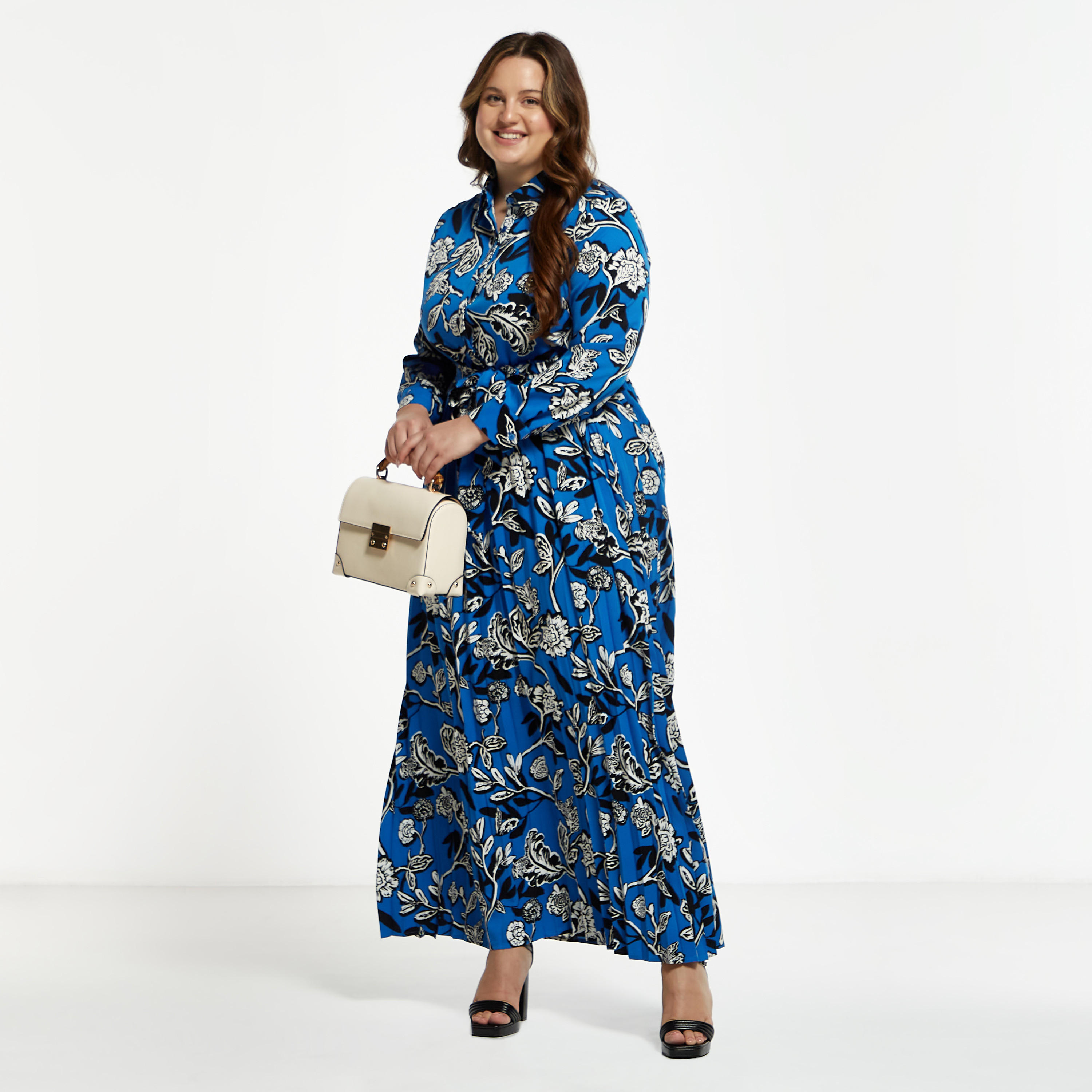 فستان قميص طويل مقاس كبير بأكمام طويلة وحزام رباط وطبعات زهرية-women-clothing-dresses-image-2