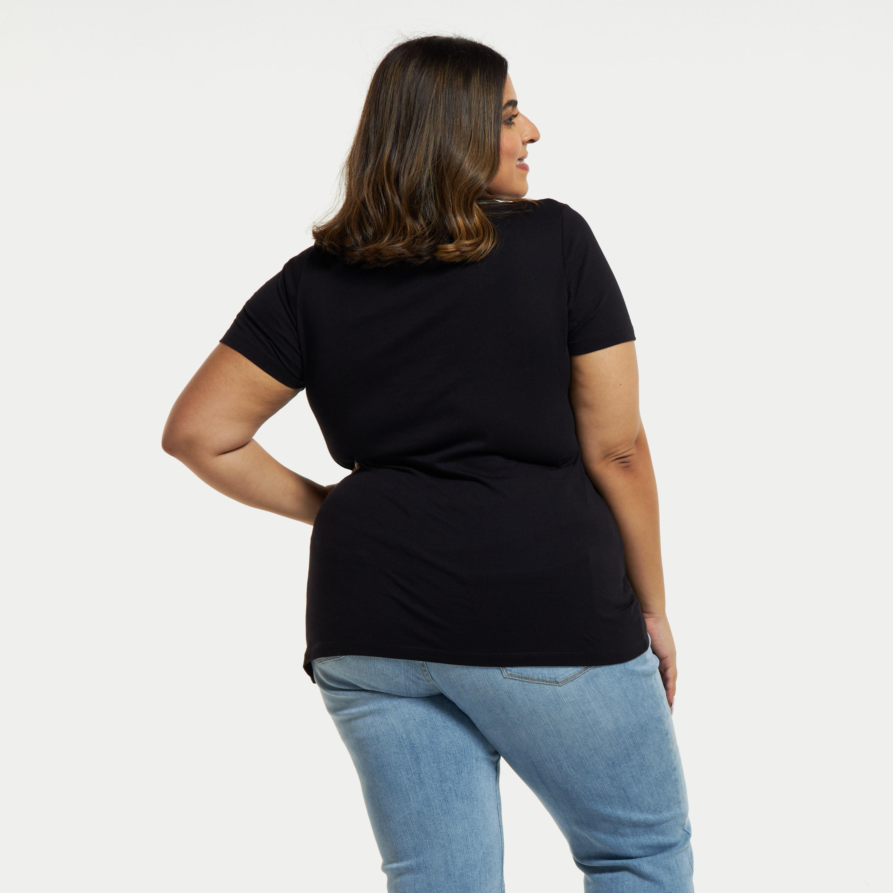 Plus Size Typographic Print T-shirt with Round Neck and Short Sleeves-women-clothing-tshirts-image-3