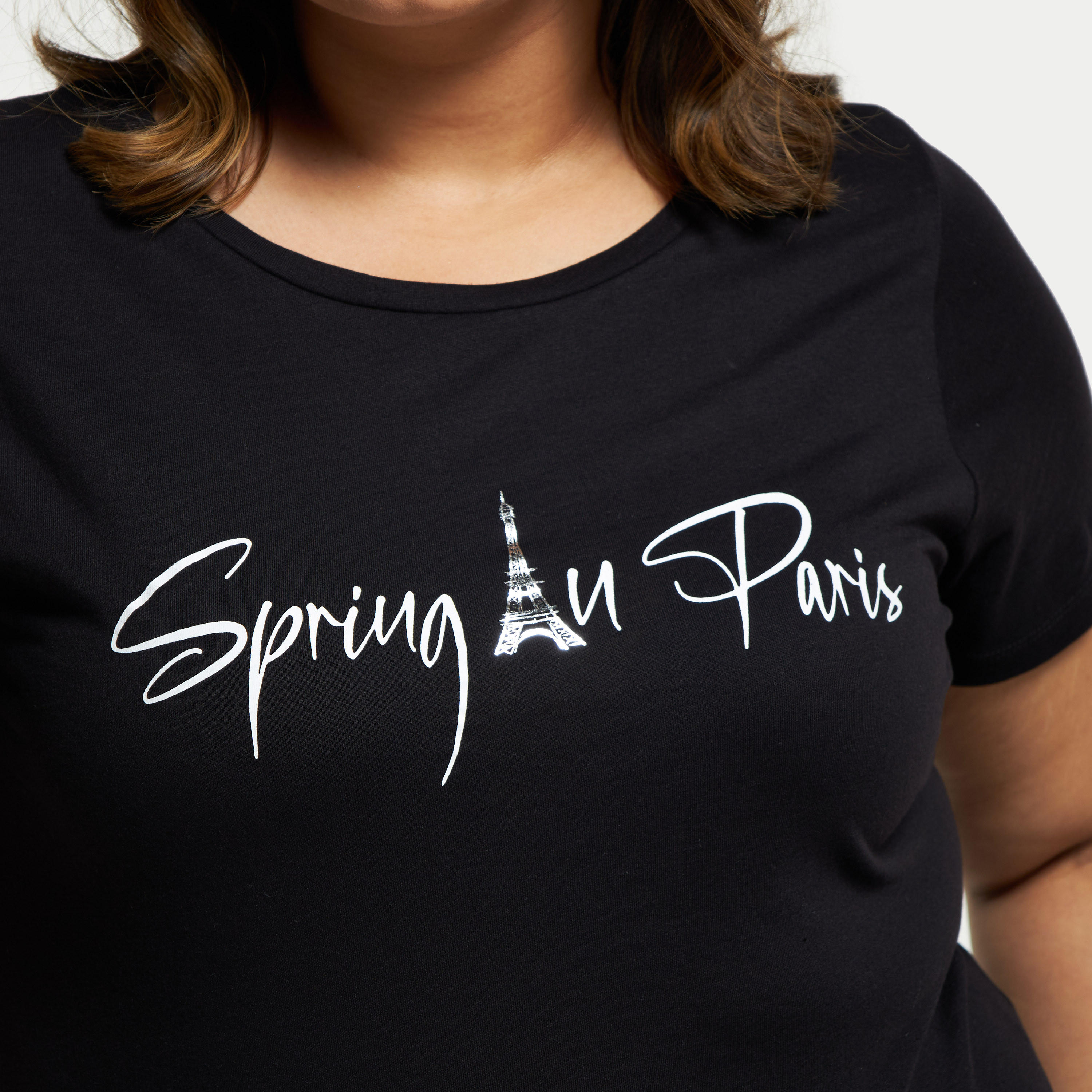 Plus Size Typographic Print T-shirt with Round Neck and Short Sleeves-women-clothing-tshirts-image-4